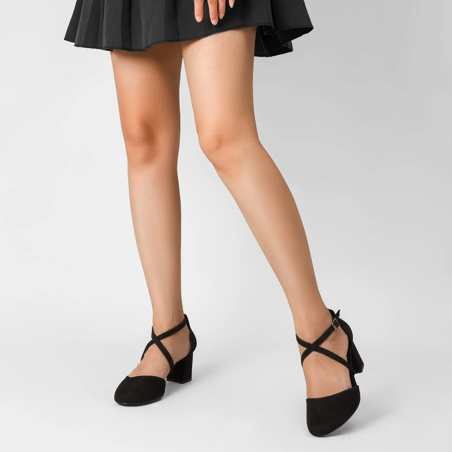 Greatonu Escarpins Bride Cheville Femme Escarpins Bloc Talons Pumps Femme Talon Haut avec Lanière Croisée et Bout Fermé - Parfait pour Les Mariages et Les fêtes