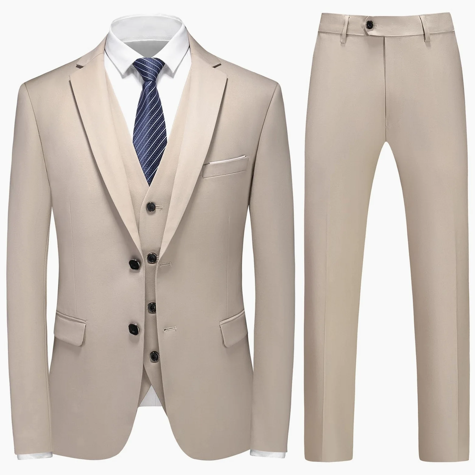 Costume Homme Mariage 3 Pièces Slim Fit Business à Deux Boutons Smokimg Couleur Unie Costumes Blazer Veste et Pantalon Gilet