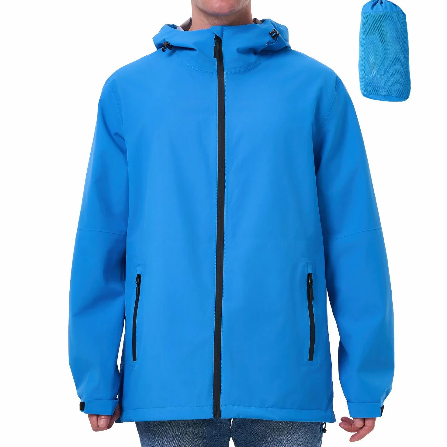 Veste de pluie pour homme Imperméable Vestes d'extérieur pour homme Veste légère de loisirs Respirante Vélo Veste de pluie avec capuche