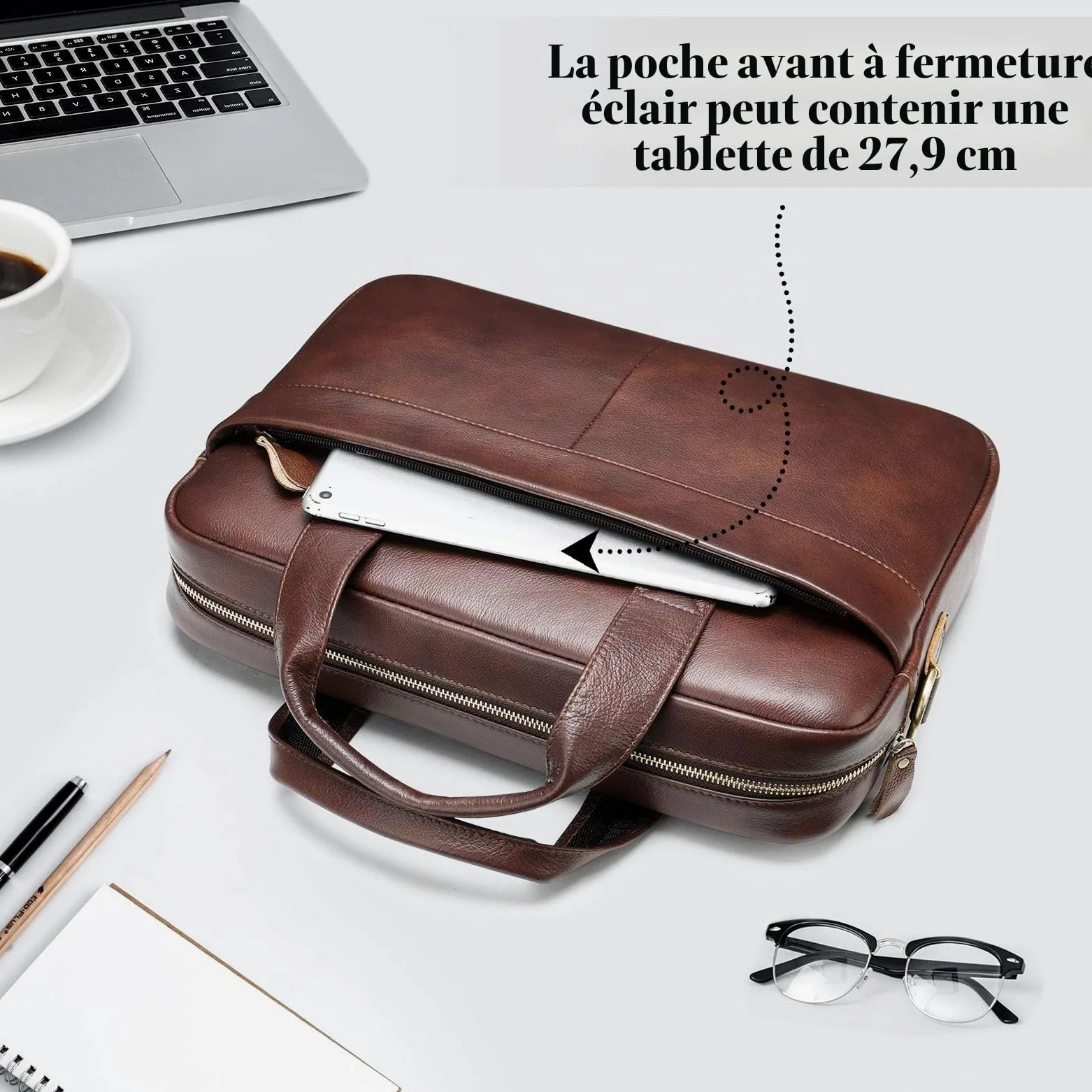 VINBAGGE Sac Business Mallette Homme Cartable Sacs Business en Cuir Véritable 14 Pouces Porte Document Sac de Messager Sac à Bandoulière d'affaires