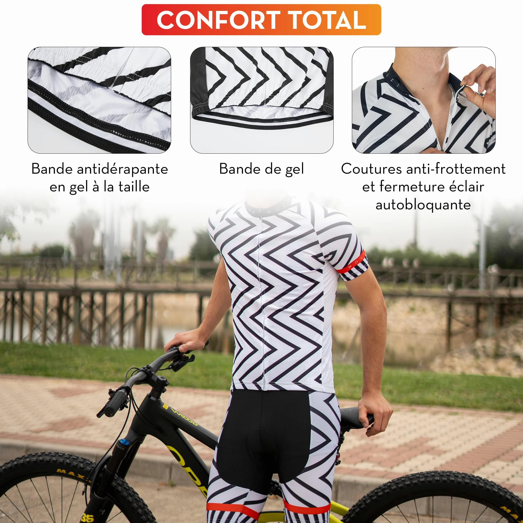 Tenue Cycliste Homme. avec Gel Pad 20D, bavette rembourrée, Tenue Velo Homme Cycliste, Tenue VTT Homme, Maillot Cyclisme Homme avec Cuissard Velo Homme Cycliste