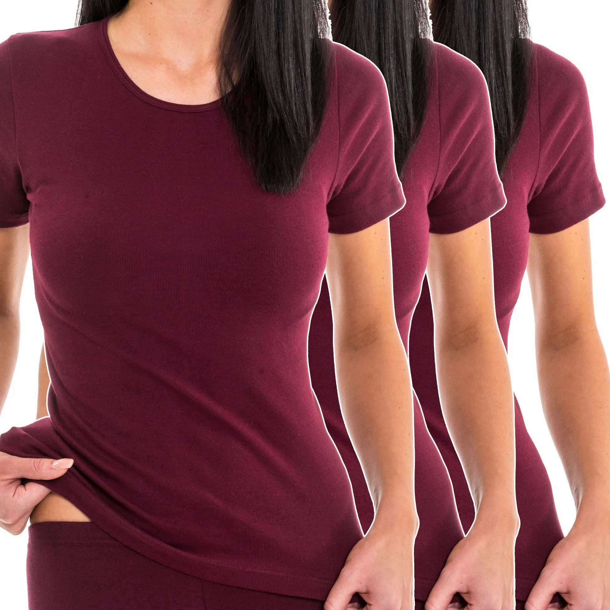 HERMKO 1800 Lot de 3 Maillots de Corps Manches Courtes pour Femme en 100% Coton Biologique