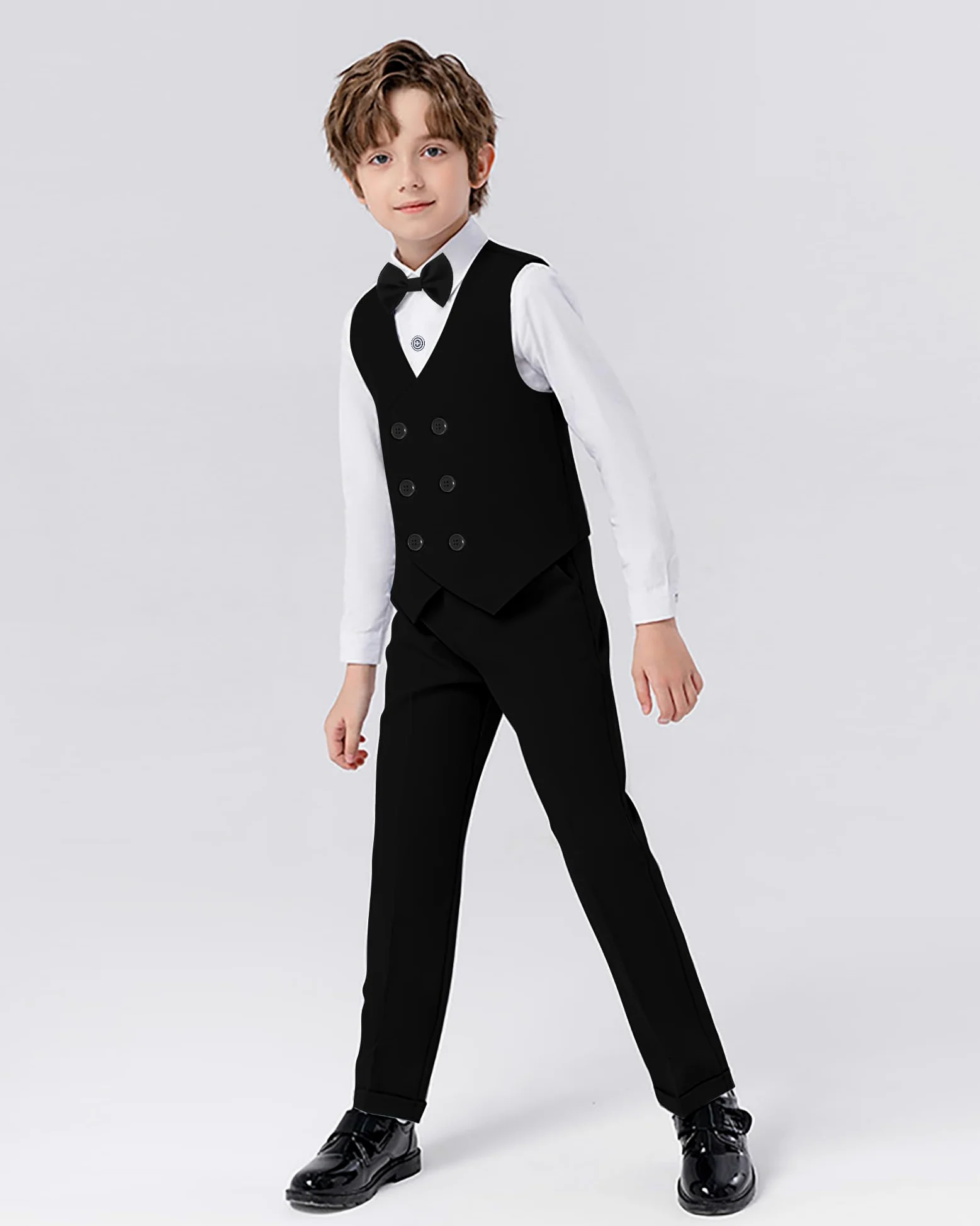 Garçon Gentleman Vêtements Ensembles 6-10 Ans, Enfant Mariage Baptême Tenue Costume Haut Chemise+Gilet+Pantalon+Nœud Papillon