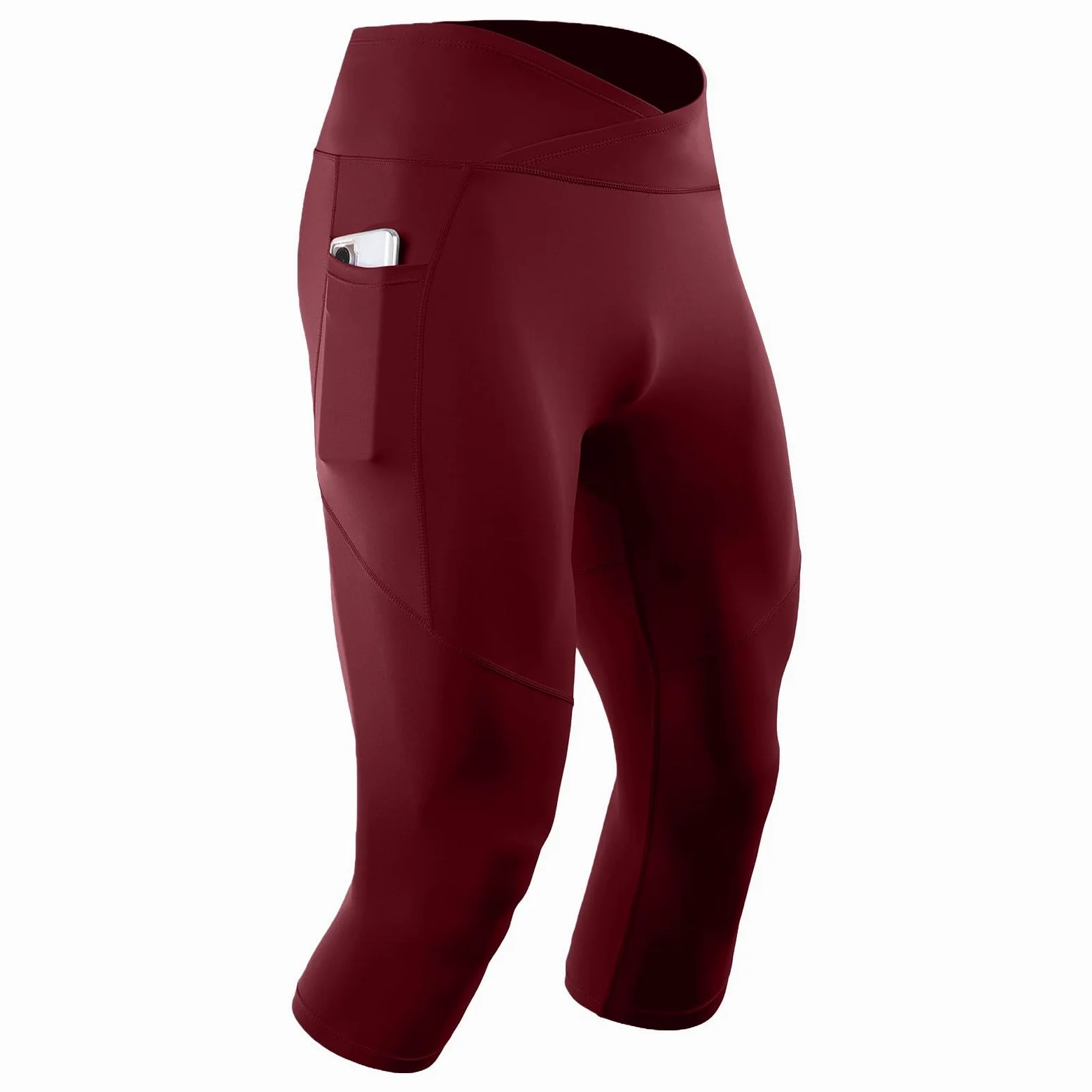 Legging de compression 3/4 pour homme - Taille haute - Collant de course à pied - Gym Fitness Entraînement Cultures - Séchage rapide - Couche de base - Pantalon athlétique