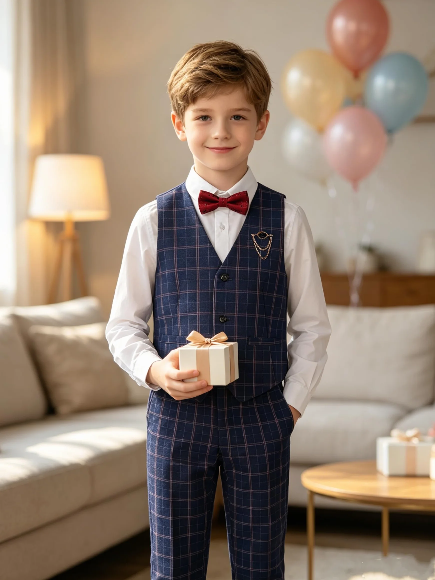 LOLANTA Costume Mariage pour Garçon, Tenue à Carreaux Cérémonie Enfant, Ensemble Gilet et Pantalon