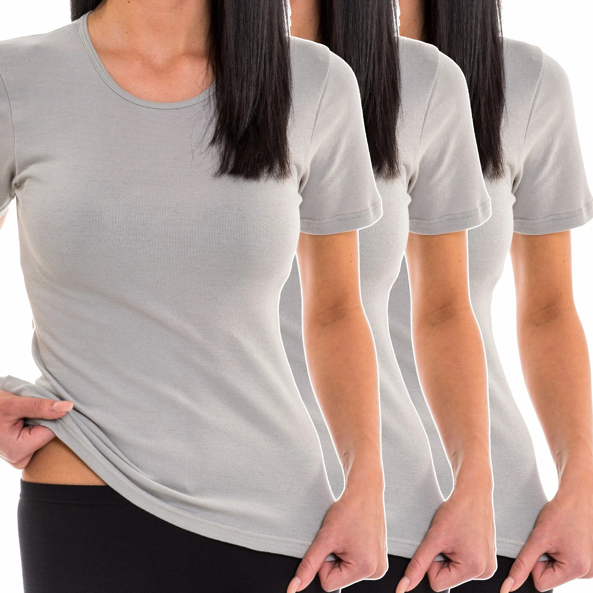 HERMKO 1800 Lot de 3 Maillots de Corps Manches Courtes pour Femme en 100% Coton Biologique