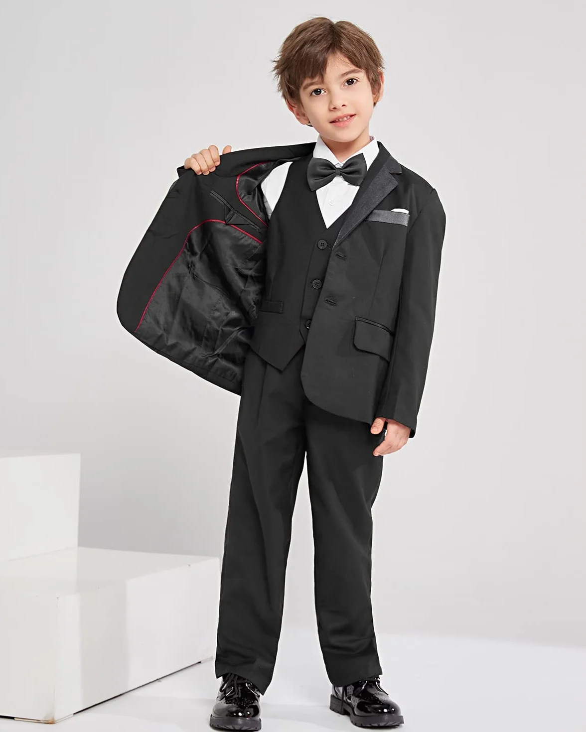 LOLANTA 5 pièces Smoking Garçon Enfant - Costume Cérémonie Mariage avec Noeud Papillon, Tenue de Soirée pour Garçon 2-14 Ans