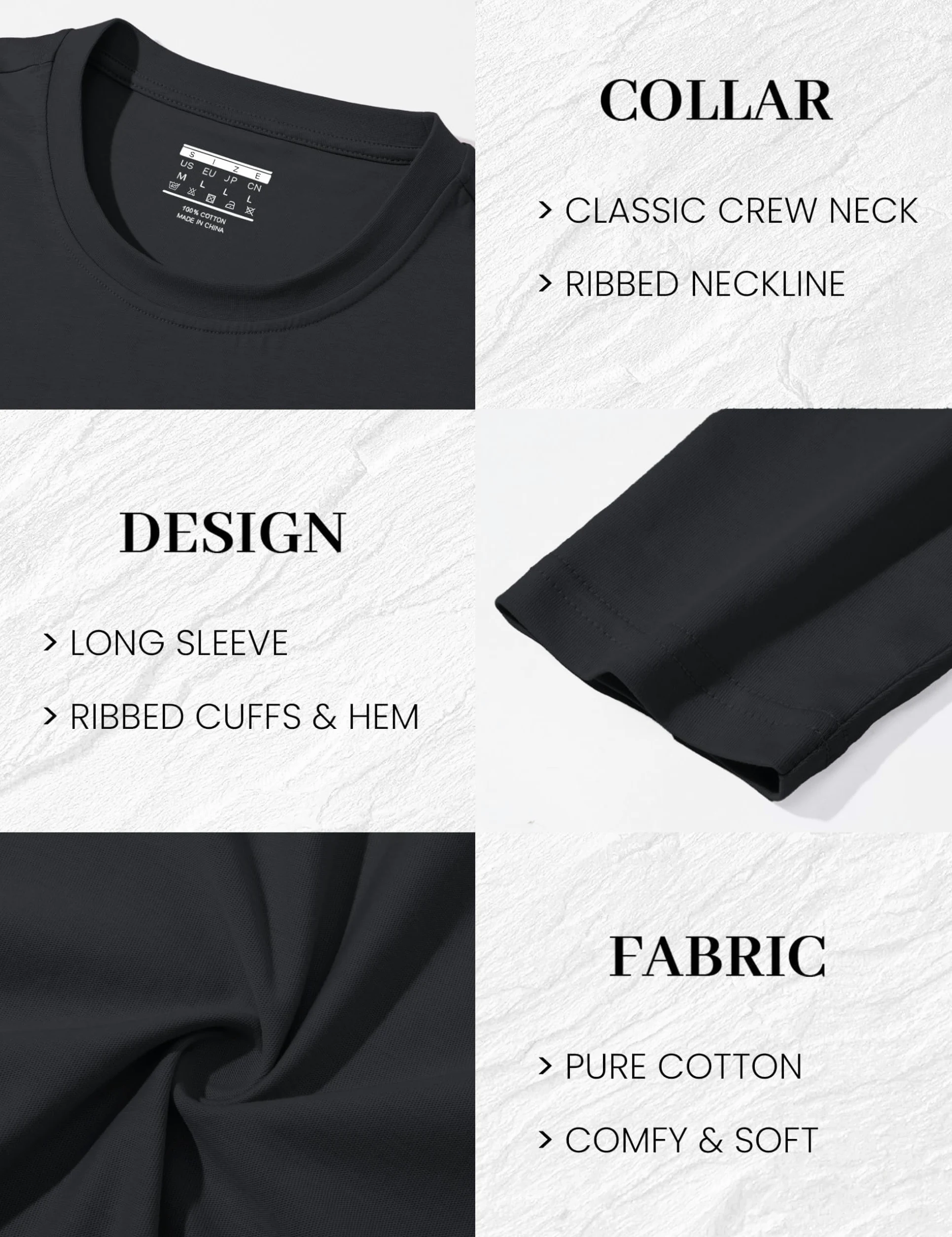 MAGCOMSEN Hommes T-Shirt à Coton Manches Longues avec Encolure Ronde Base Décontractée