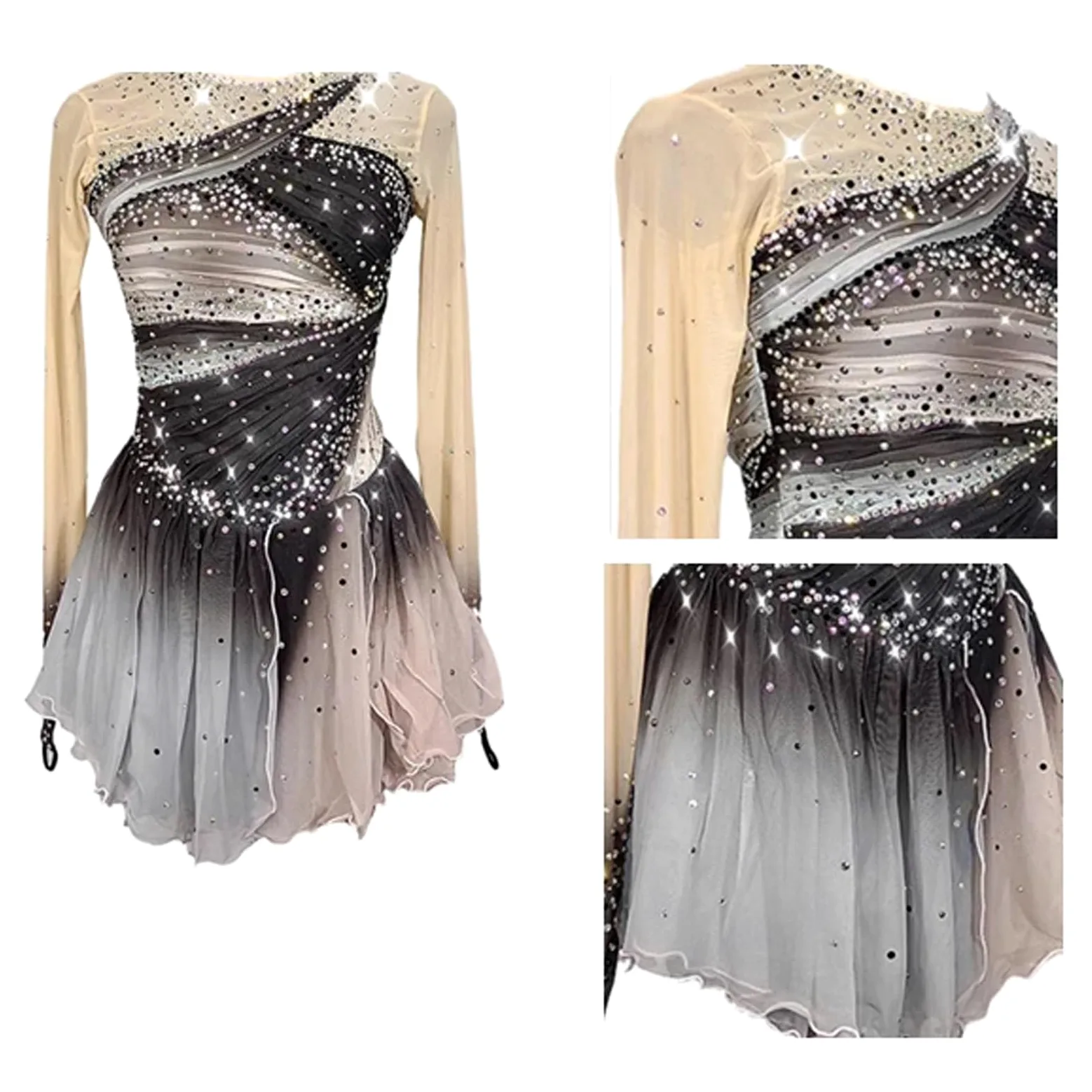 Robe De Patinage Artistique for Femme, Justaucorps De Danse Scintillant, Tenue De Compétition De Patinage Sur Glace À Haute Élasticité