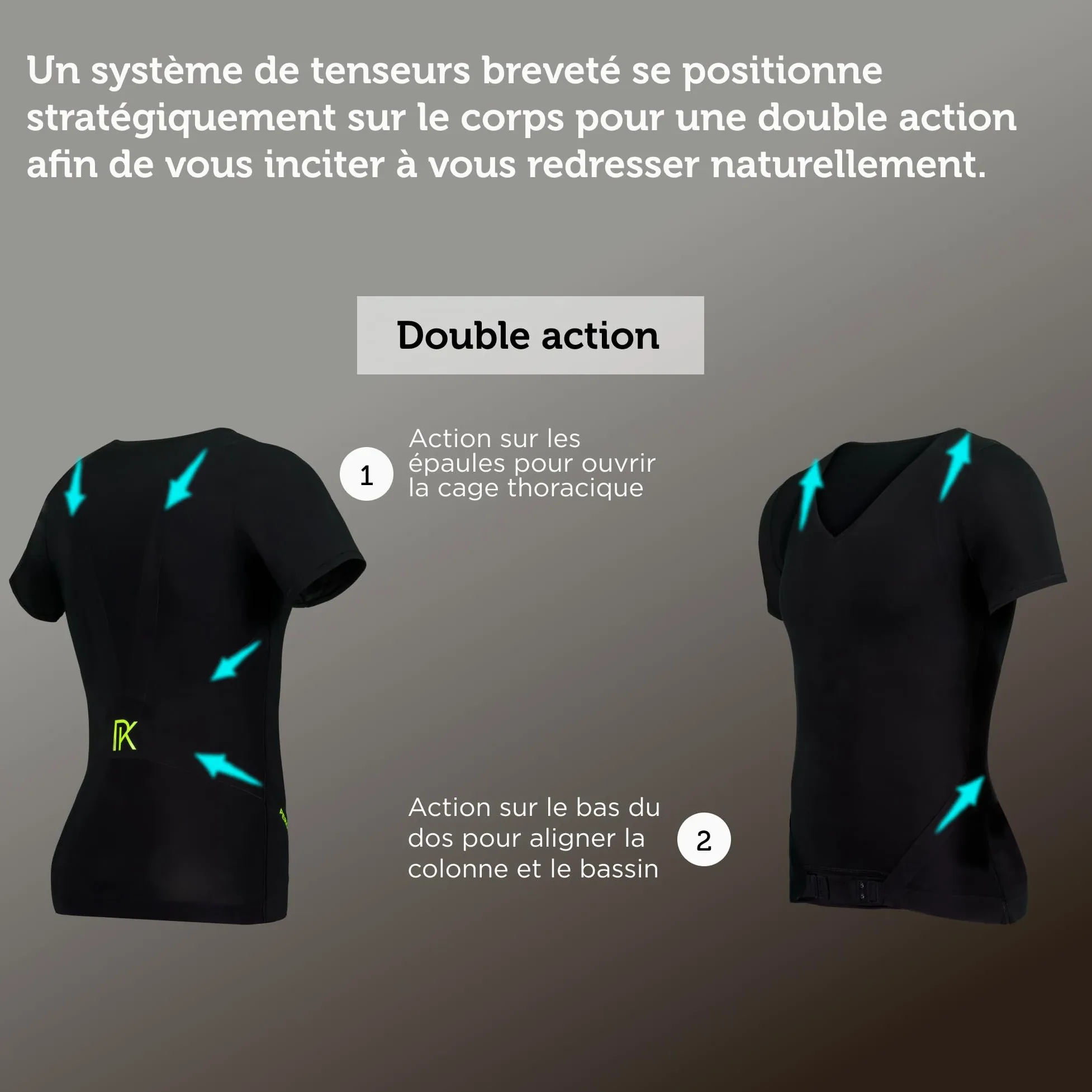PERCKO - T-Shirt de Sport pour Homme - Technologie Brevetée - Soulage Le Mal de Dos - Manches Courtes - Col Rond - Noir - Taille L