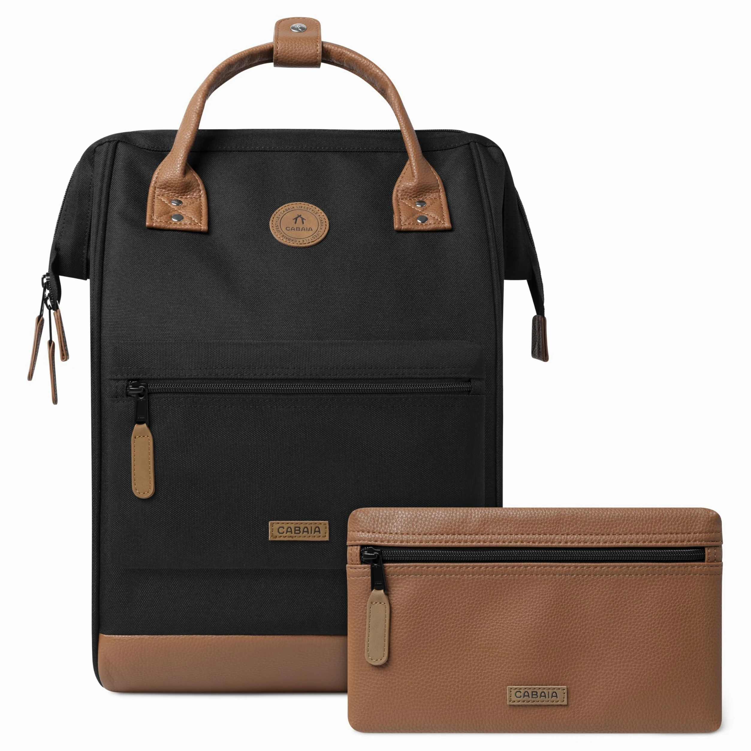 CABAIA - Sac à Dos Adventurer Cologne Medium 18L - Déperlant - Compartiment Ordinateur Portable 13" - 2 Poches - Certifié Vegan - Sac Voyage, Affaires, École pour Homme et Femme - Noir