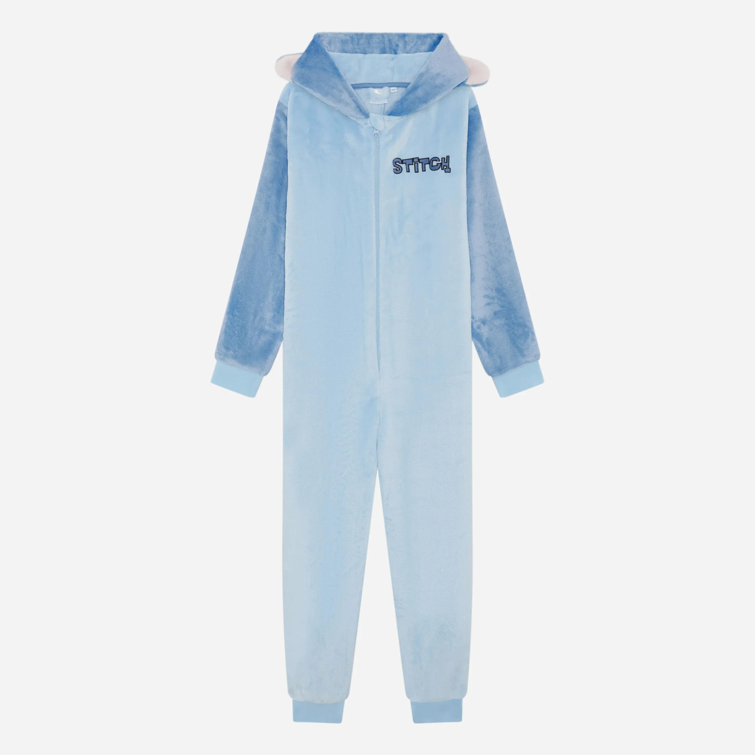 Disney Combinaison officielle Stitch à capuche en polaire avec oreilles 3D pour fille, pyjama tout en un confortable, bleu, âge 5-13 ans