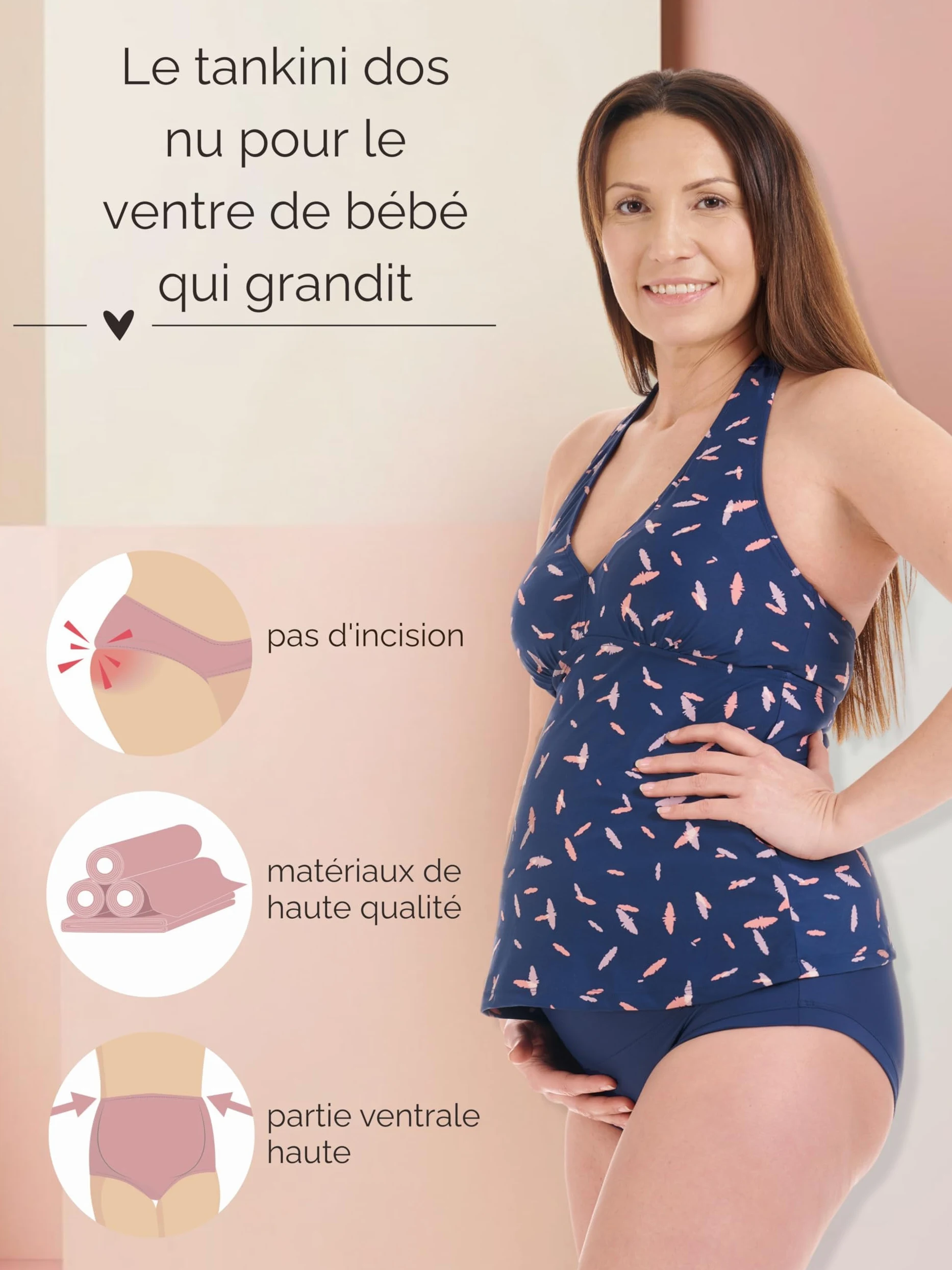 Herzmutter Maillot de Bain de Maternité - Tankini de Grossesse - Dos Nu - Tankini de Maternité - Maillot de Bain pour Femmes Enceintes - Protection UV - 2 Pièces - 7100