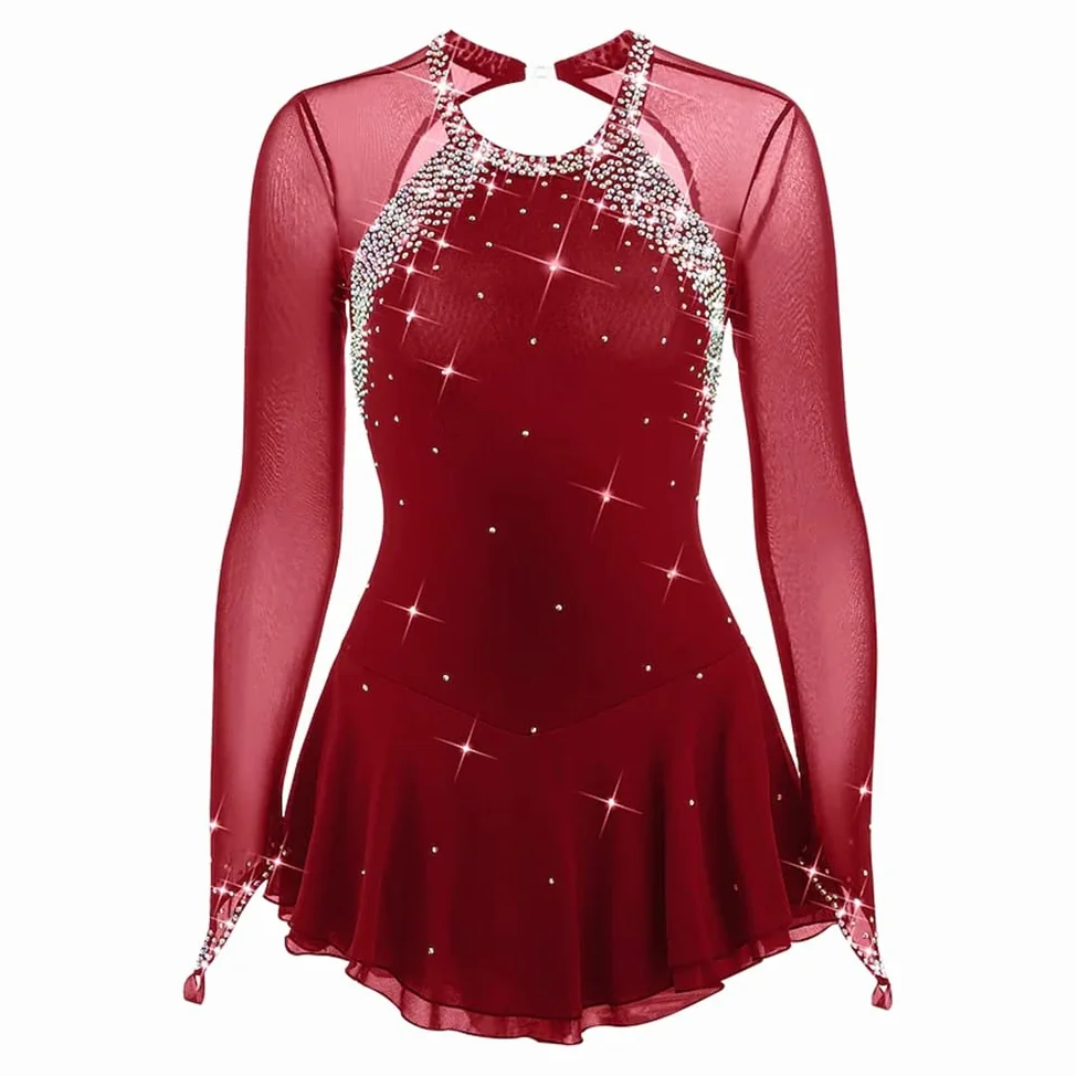 Jupe de patinage noire foncée pour femme - Costume de patinage artistique simple et généreux