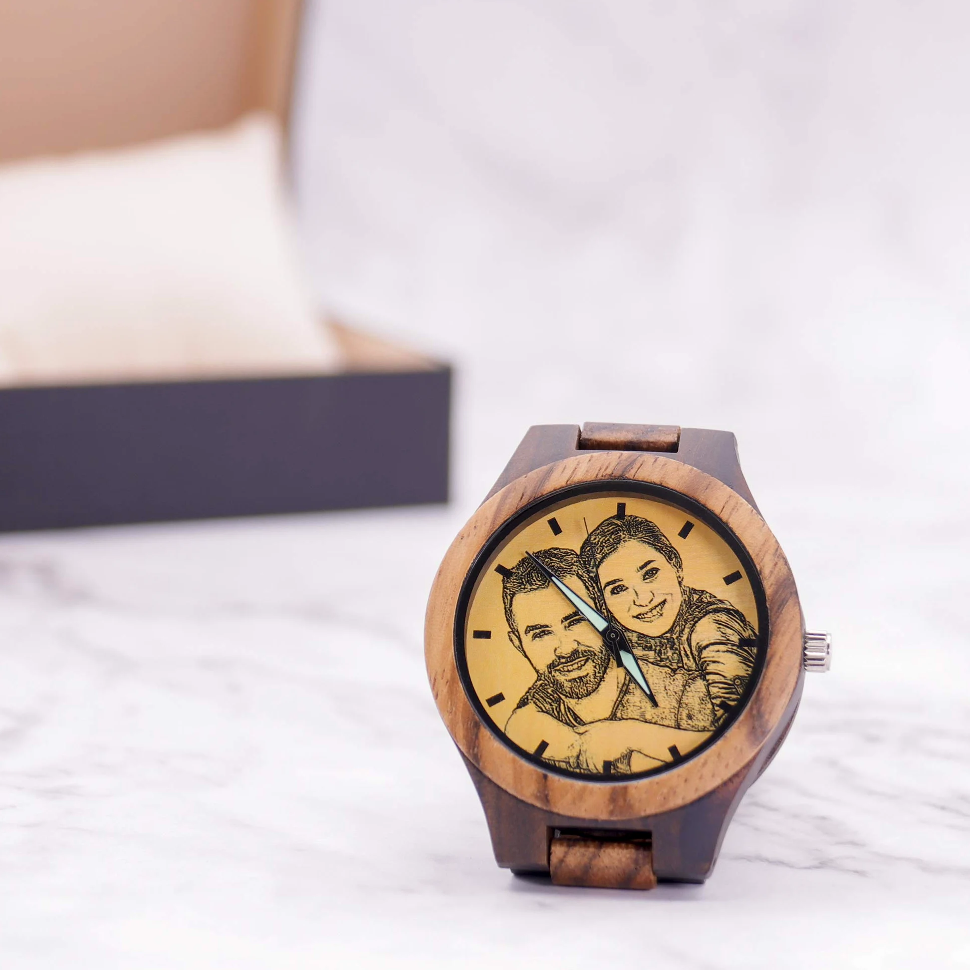 Montre en Bois pour Homme avec Photo Montre Photo De Père Personnalisée avec Texte Montre De Poche Personnalisée avec Cadre Photo Cadeau De Photo De Fête des Pères pour Papa Mari