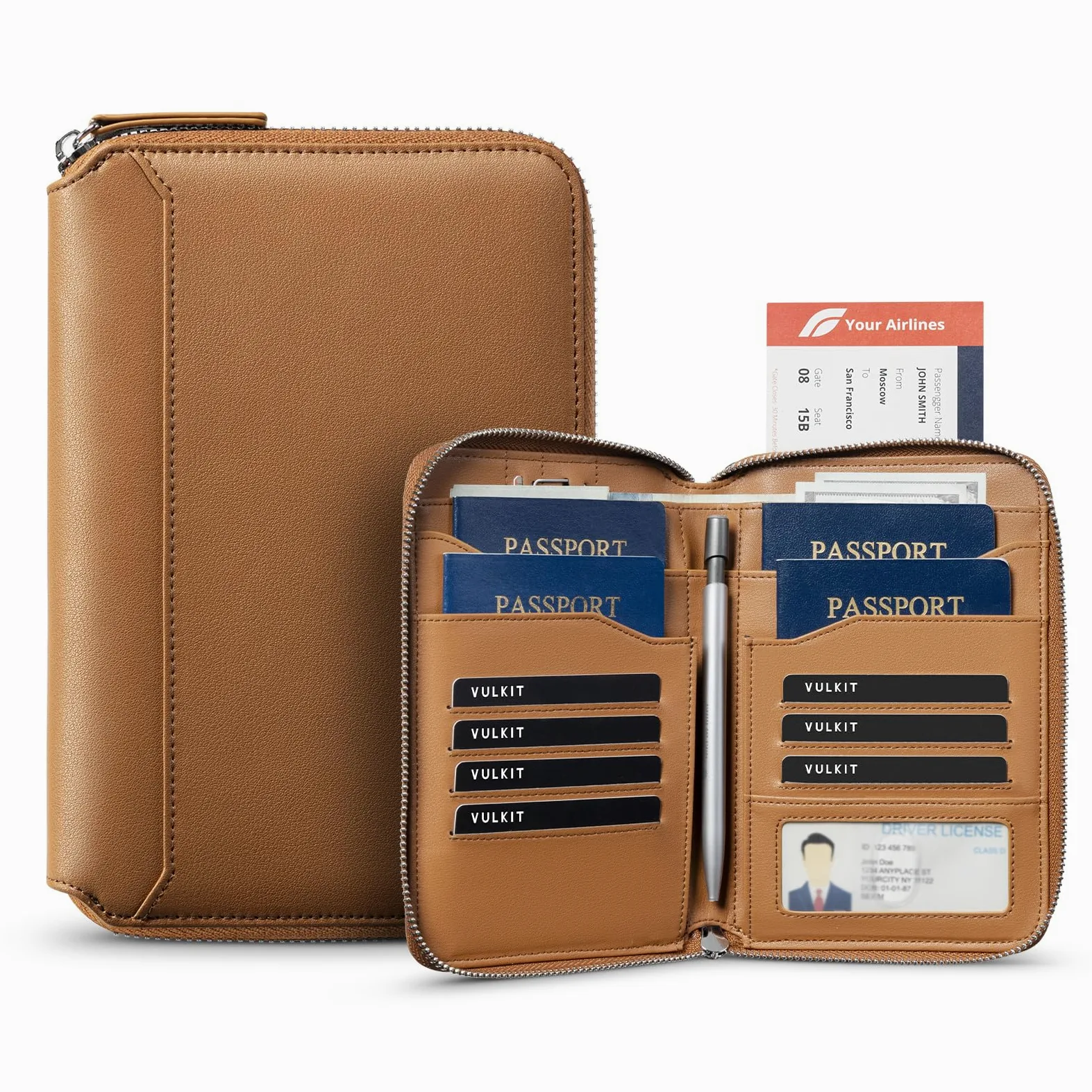 VULKIT Étui de Passeport Familial en Cuir pour 4 à 6 passeports, Organiseur de Documents Haut de Gamme, Grand Portefeuille de Voyage pour Couples et familles