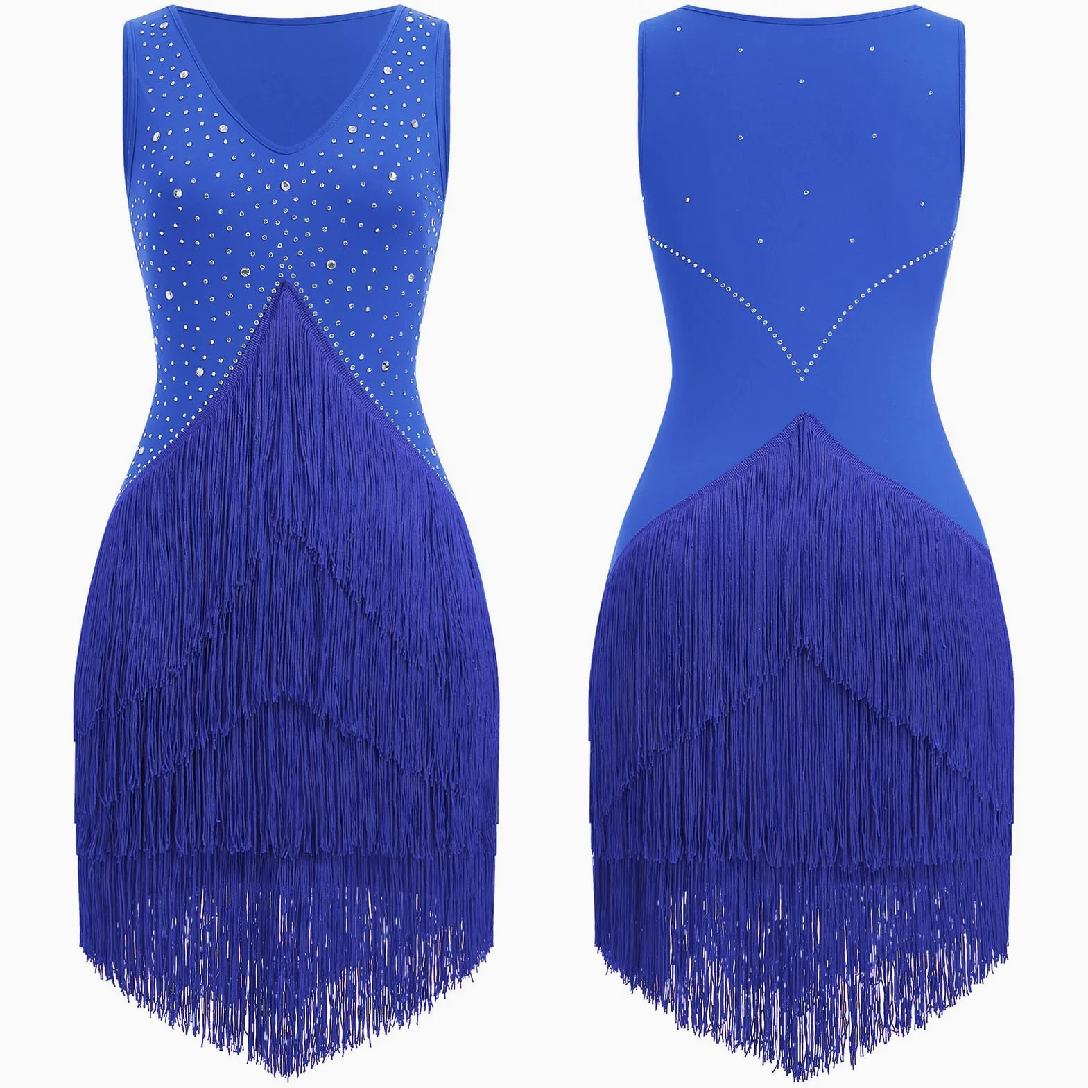 Robe de danse latine vintage années 1920 pour femme - Sans manches - Avec strass - Robe à franges - Gatsby - Cocktail - Salle de bal - Tangos - Chacha Rumba - Cami