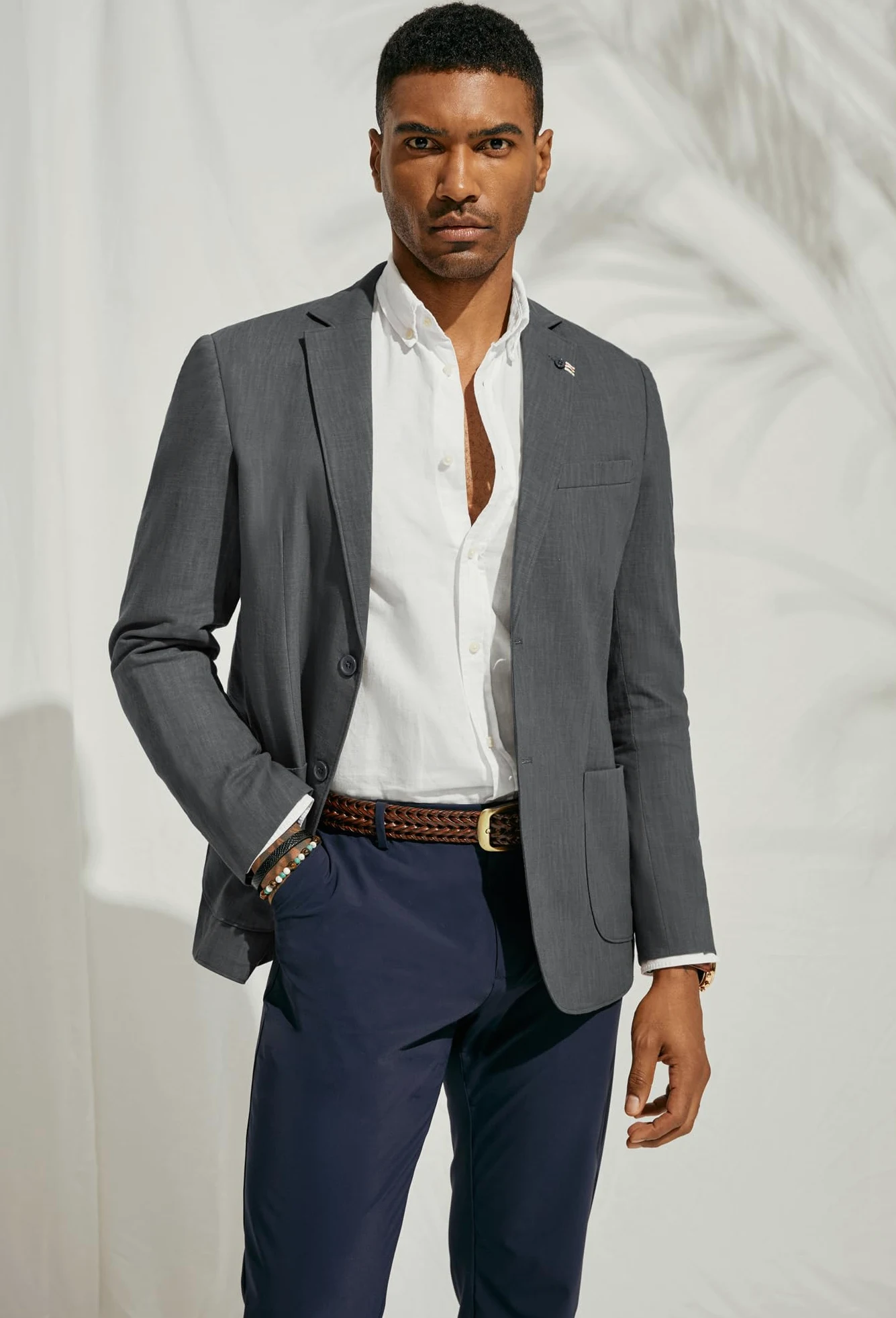 PJ PAUL JONES Blazer décontracté en coton et lin pour homme - Léger - 2 boutons - Non doublé
