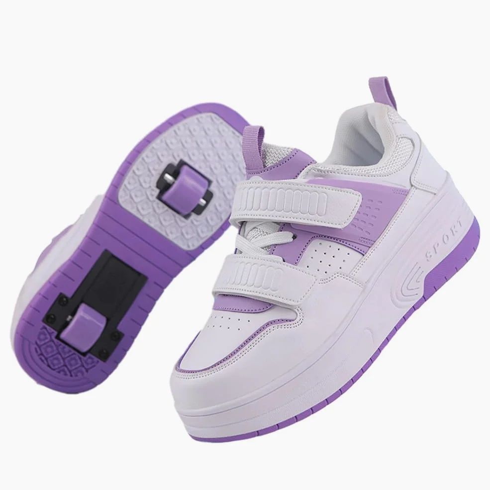 Chaussure à Roulette Enfant Fille Garçon Basket Roller 2 Roues Rétractable Déformable Intérieur Extérieur