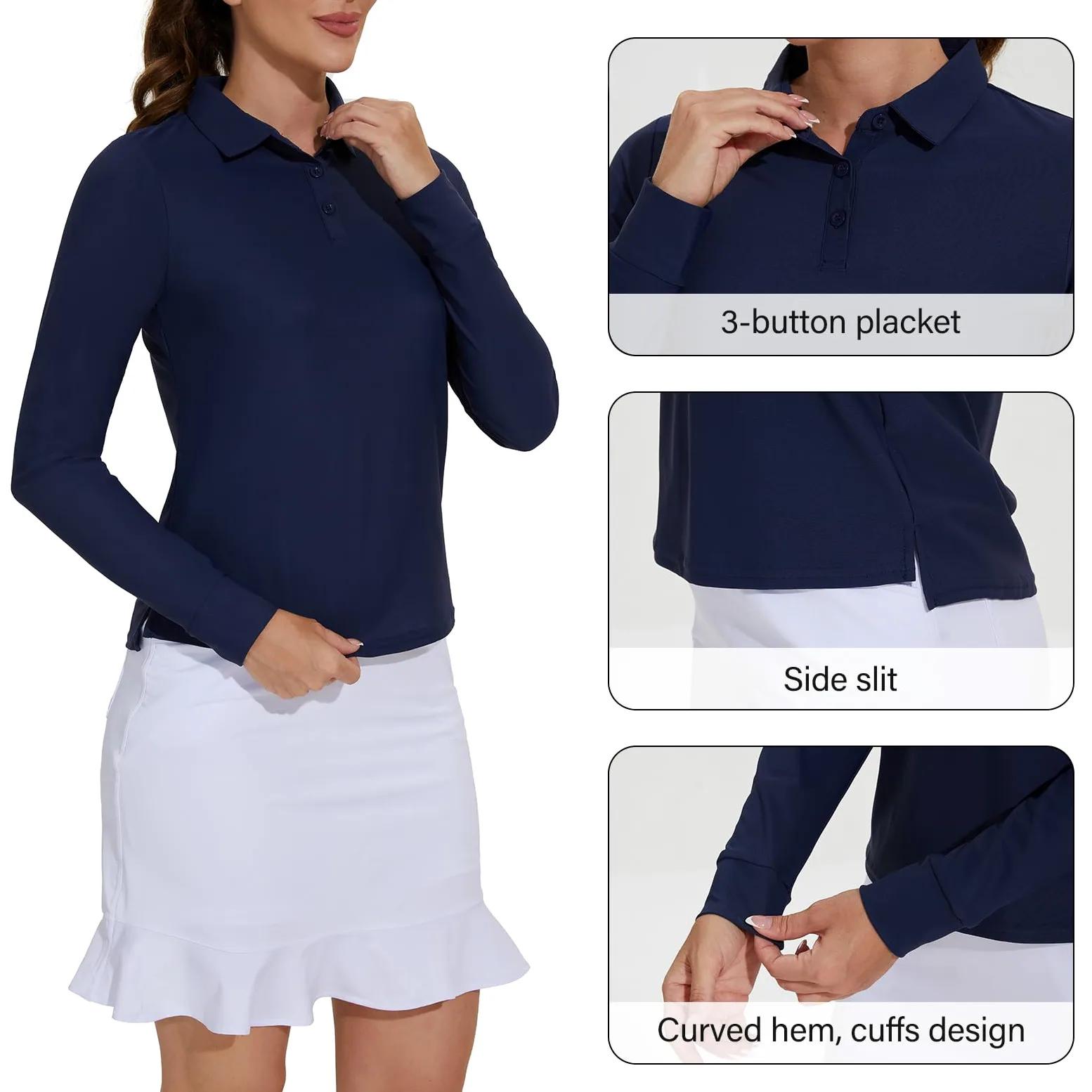 M MOTEEPI Sun Shirts Polo de golf léger avec protection UV pour femme avec 3 boutons
