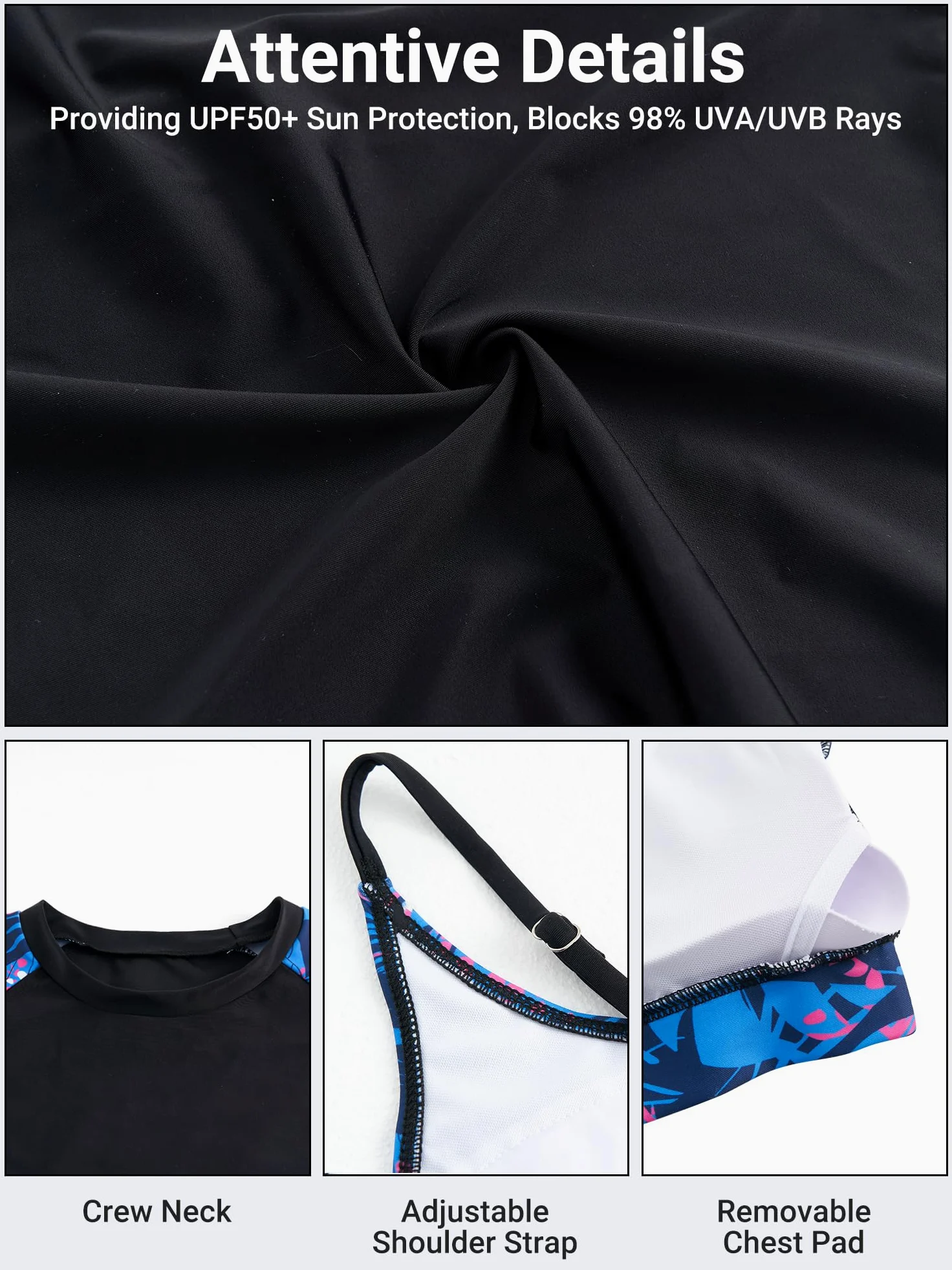 Owntop Maillot de bain 3 pièces Rashguard UPF50+ UV pour femme | Rashguard à manches courtes, haut de bikini et short taille haute | maillots de bain modestes | natation surf