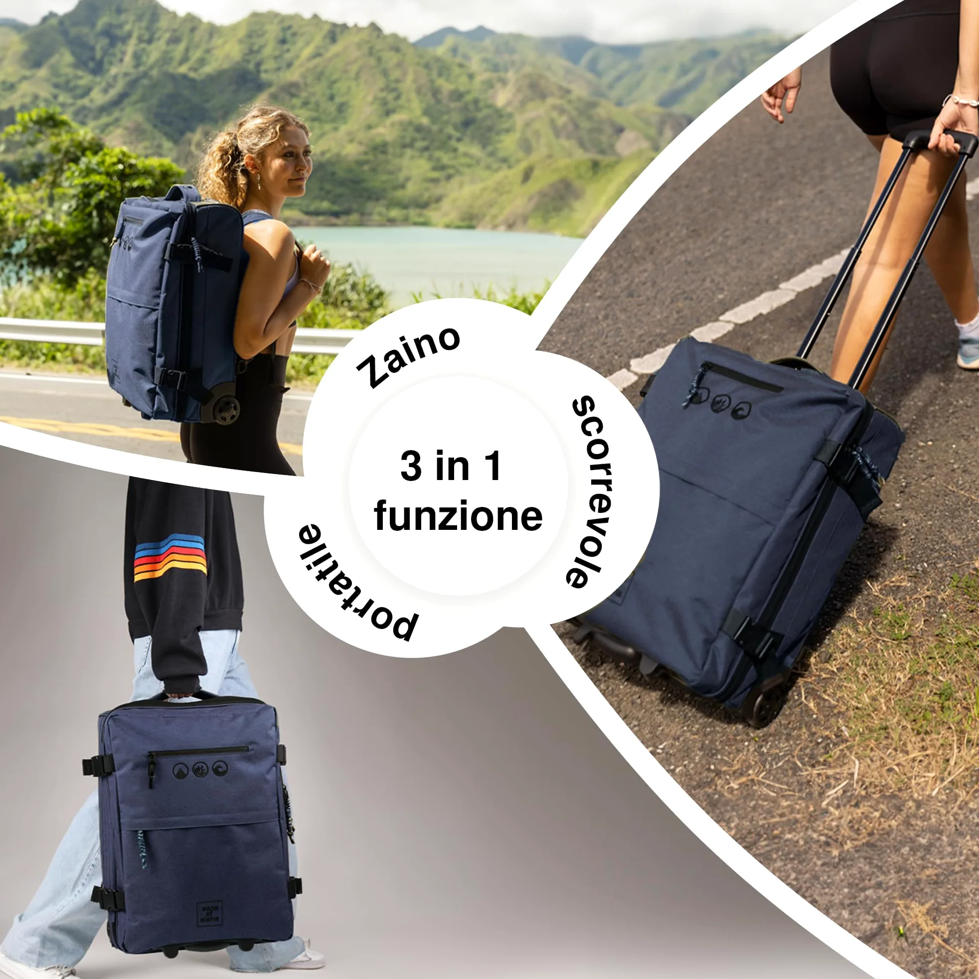 SONS OF ALOHA Valise Cabine et Sac à Dos Kane 2-en-1 Sac à Dos Trolley Cabine - Pet recyclé, Hydrofuge - Bagage d'embarquement Hybride à roulettes 50 x 40 x 20 cm