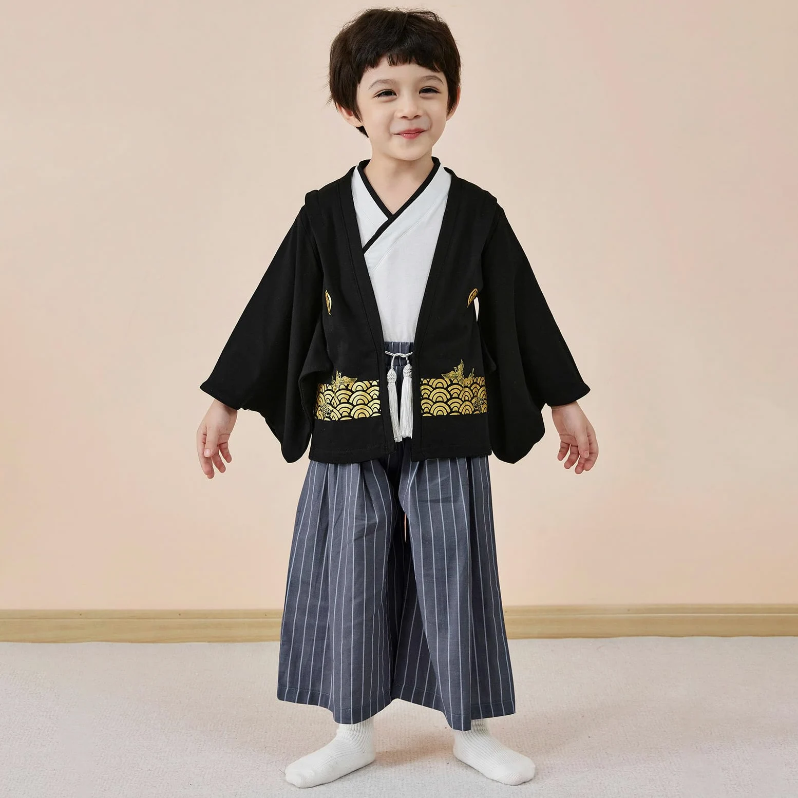 1 ensemble kimono traditionnel costume kimono traditionnel pour garçon en tissu noir