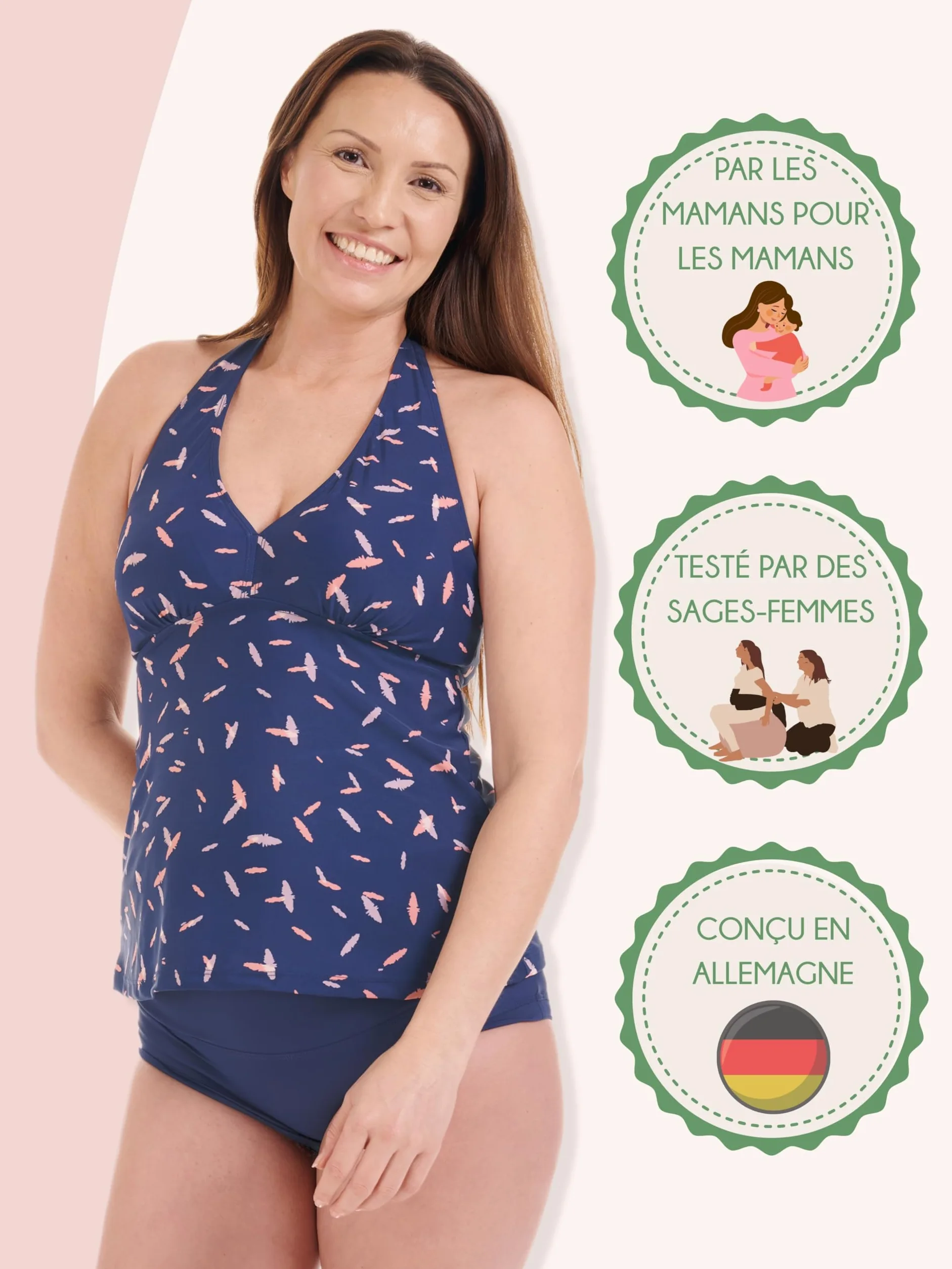 Herzmutter Maillot de Bain de Maternité - Tankini de Grossesse - Dos Nu - Tankini de Maternité - Maillot de Bain pour Femmes Enceintes - Protection UV - 2 Pièces - 7100