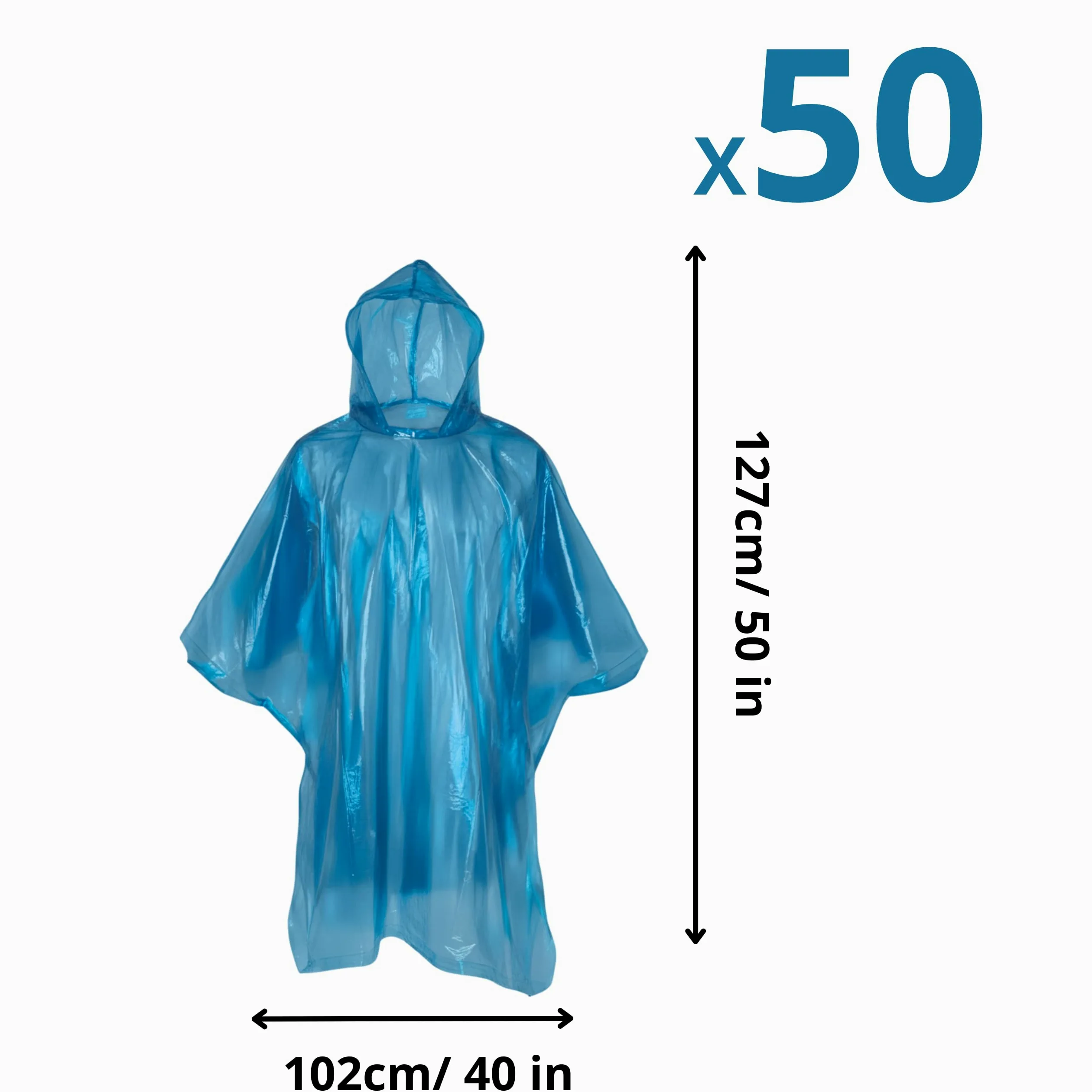 Lot de 50 Ponchos Imperméables d'Urgence. Imperméable Transparent Cape de Pluie Pliable Homme et Femme, Veste Légère et Portable pour les Excursions