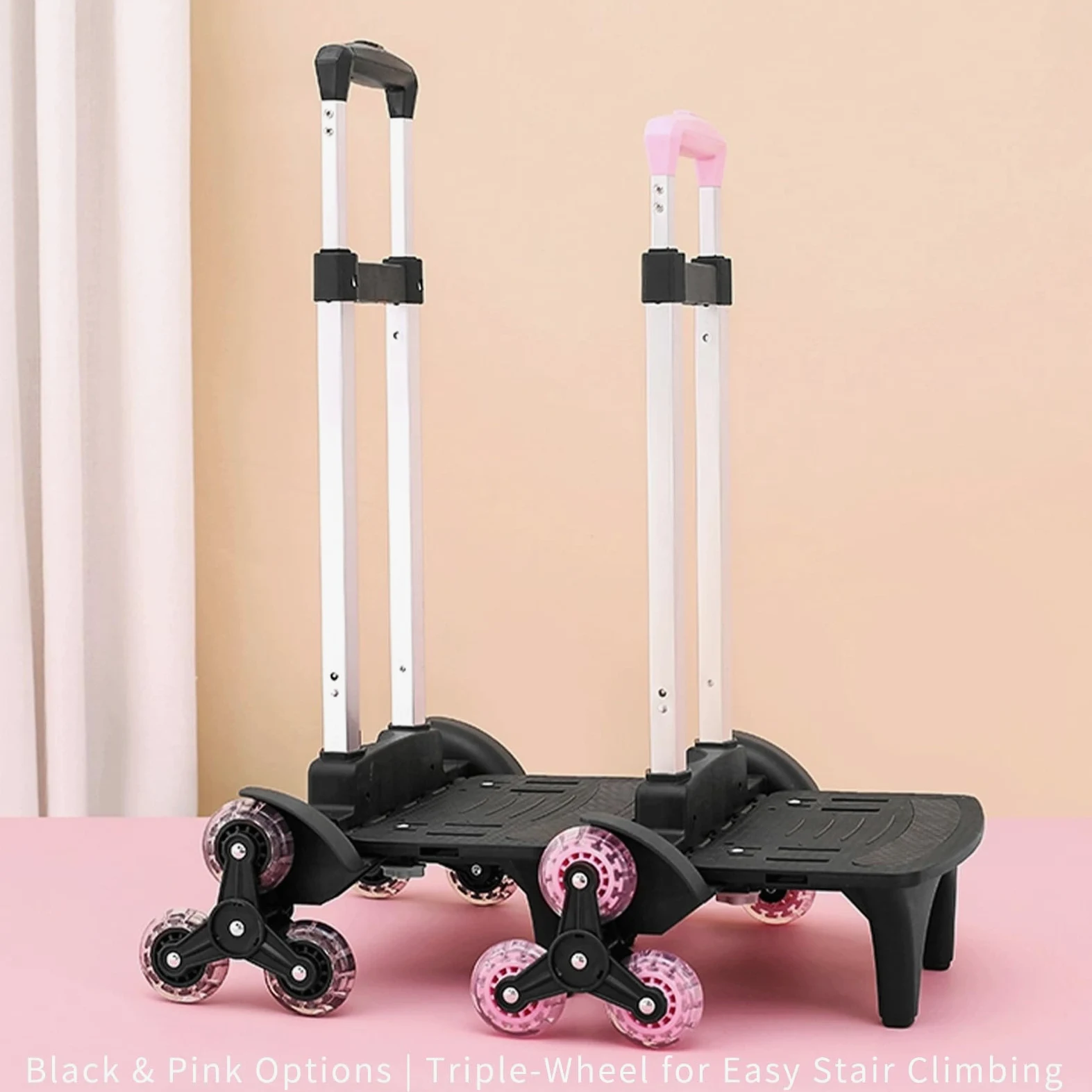 Chariot à Dos Pliable léger - Diable à 3 Roues avec Sangle, Backpack Trolley pour Sac à Dos, Voyage et Usage Quotidien - Noir