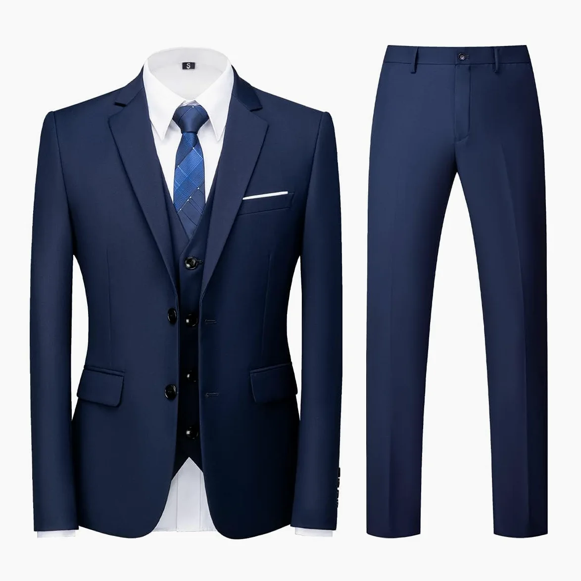 KUDORO Costume Homme 3 pièces Slim Fit Smoking Simple Poitrine à Deux Boutons Men Suits 3 Piece pour Mariage Business Fête Confort Blazer Veste et Pantalon Gilet