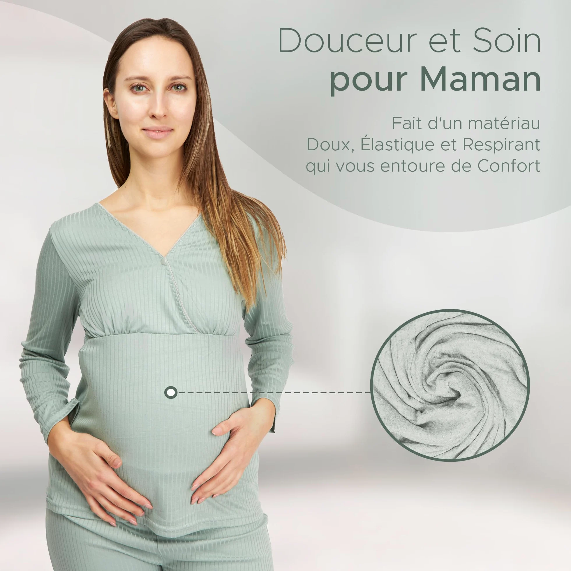Pyjama Aallaitement à Ouverture Facile pour l'allaitement, Pyjama Grossesse et Maternité Doux, Élastique et Respirant pour Un Maximum de Confort, Idéal pour des Nuits Confortables