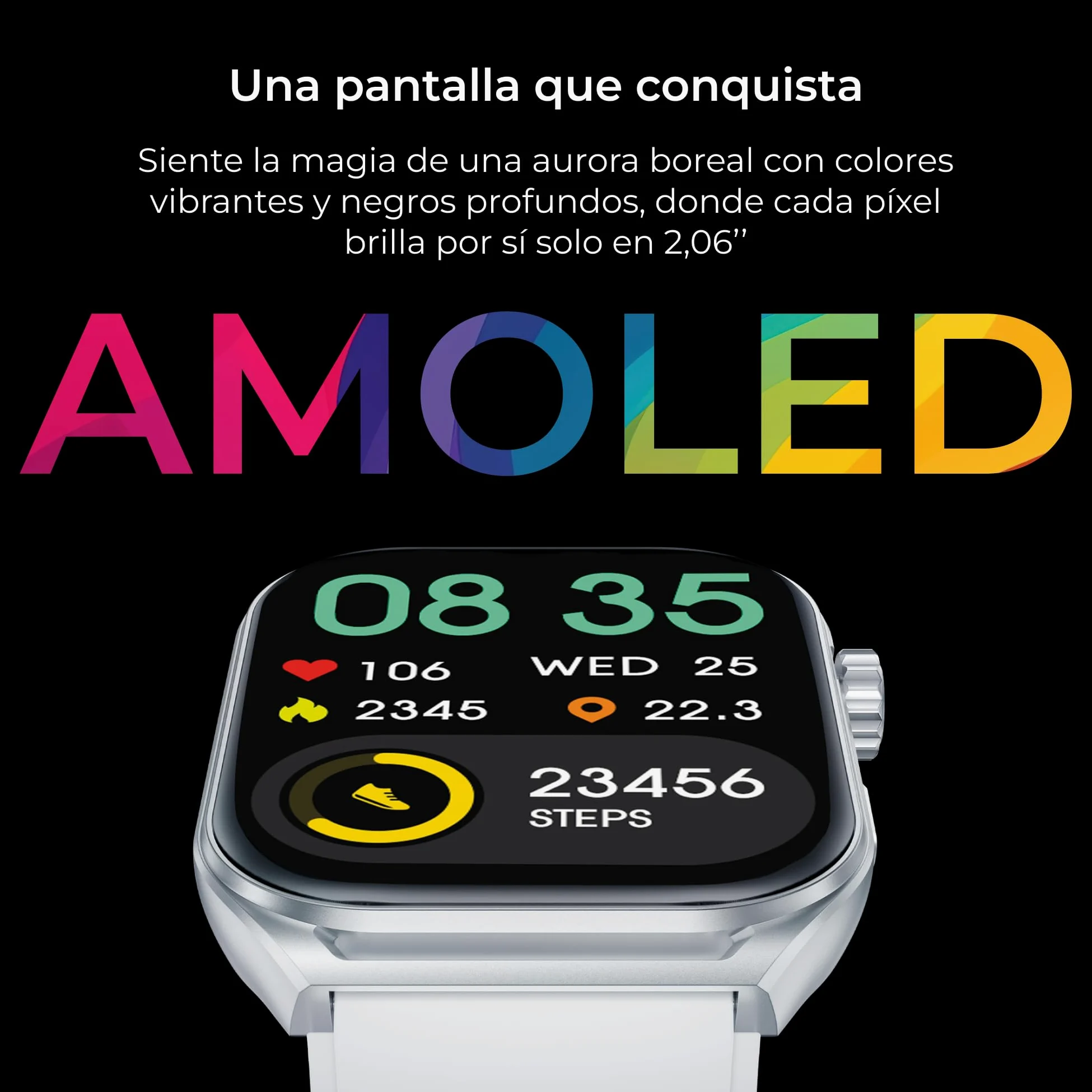 KSIX Smartwatch Urban Move noir, écran AMOLED 2,06", messages, mains libres, assistant vocal, 100+ modes sportifs