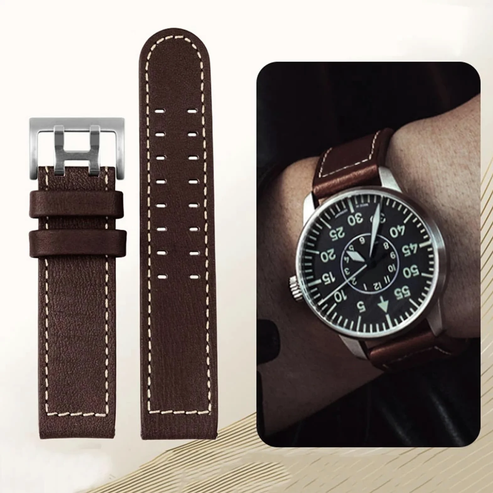 Pour Hamilton kaki aviation montre H77616533 H70615733 bracelet de montre en cuir véritable jazz field hommes bracelet de montre 20 22 Style militaire