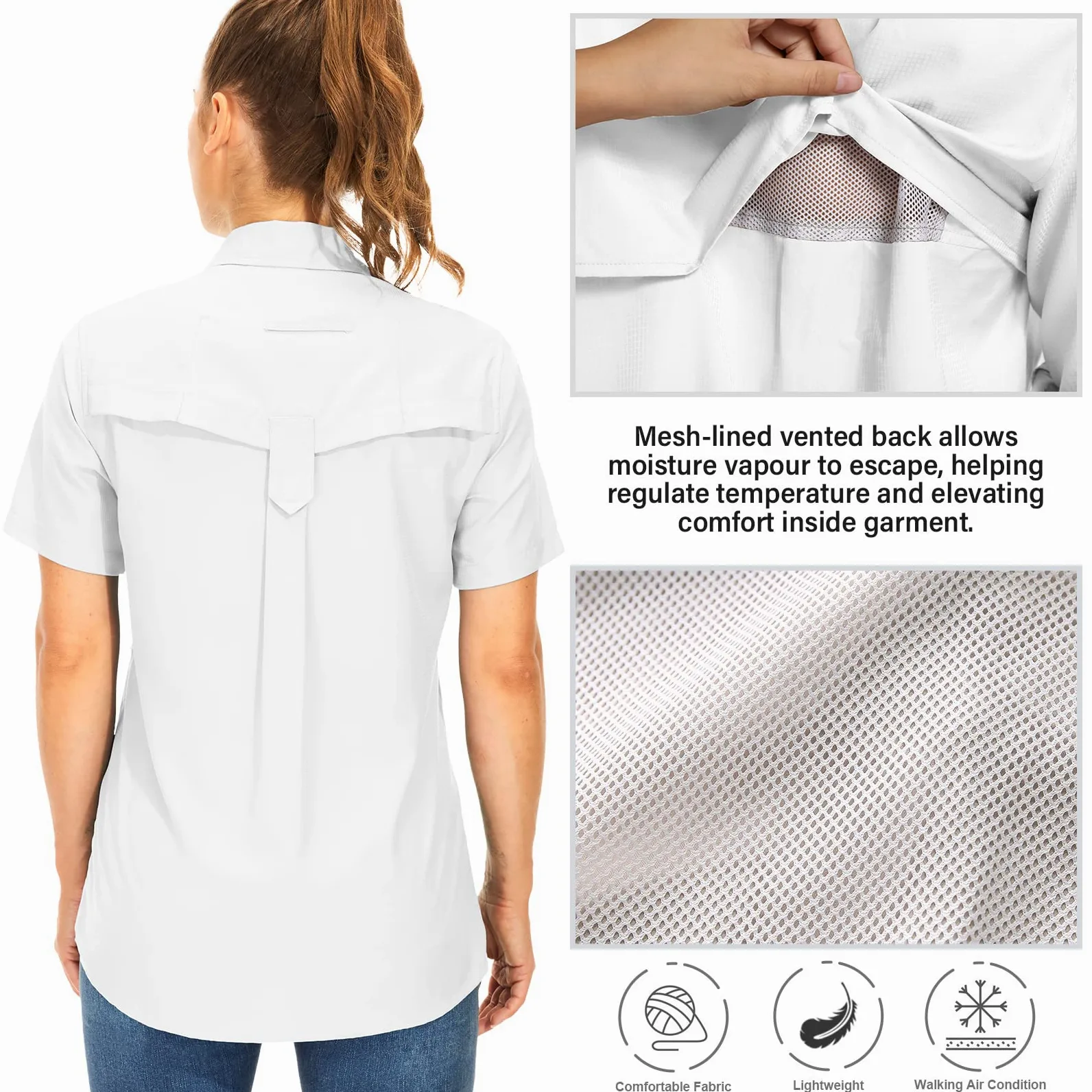yeyity Chemisier à manches courtes pour femme - Protection UV - Chemise de randonnée - Respirant - Séchage rapide - Pour l'extérieur - Haut d'été