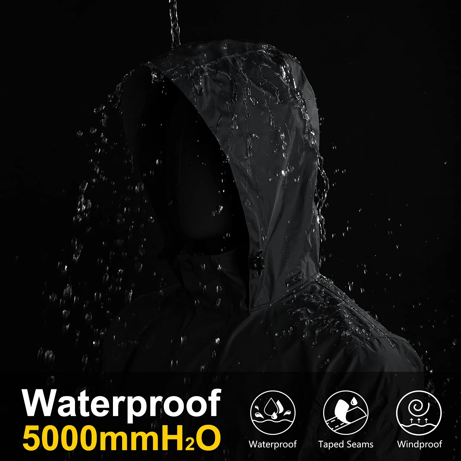33,000ft Veste de pluie pliable avec capuche rangeable, légère et imperméable, coupe-vent, pour activité en plein air, pour homme