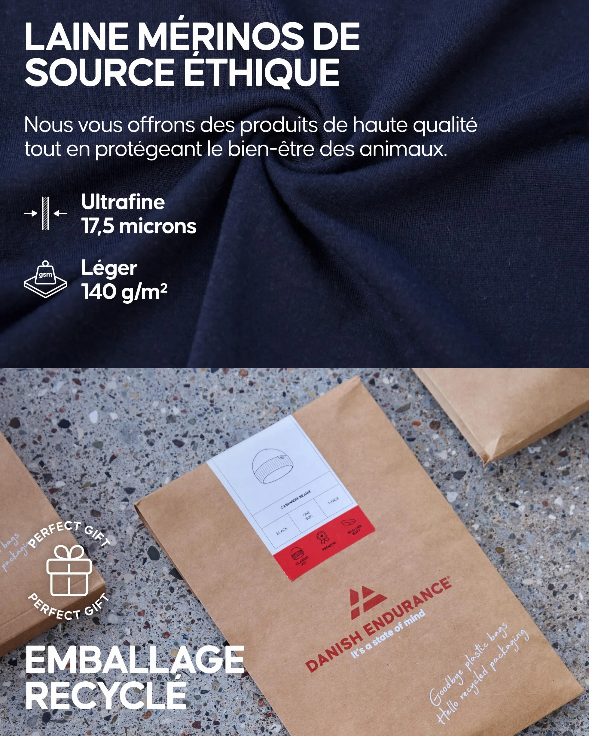 DANISH ENDURANCE T-Shirt 100% Laine Mérinos pour Homme, Léger et Respirant, Coupe Décontractée, Résistant aux Odeurs, Doux et Évacuant l'Humidité, Lot de 1 ou 2