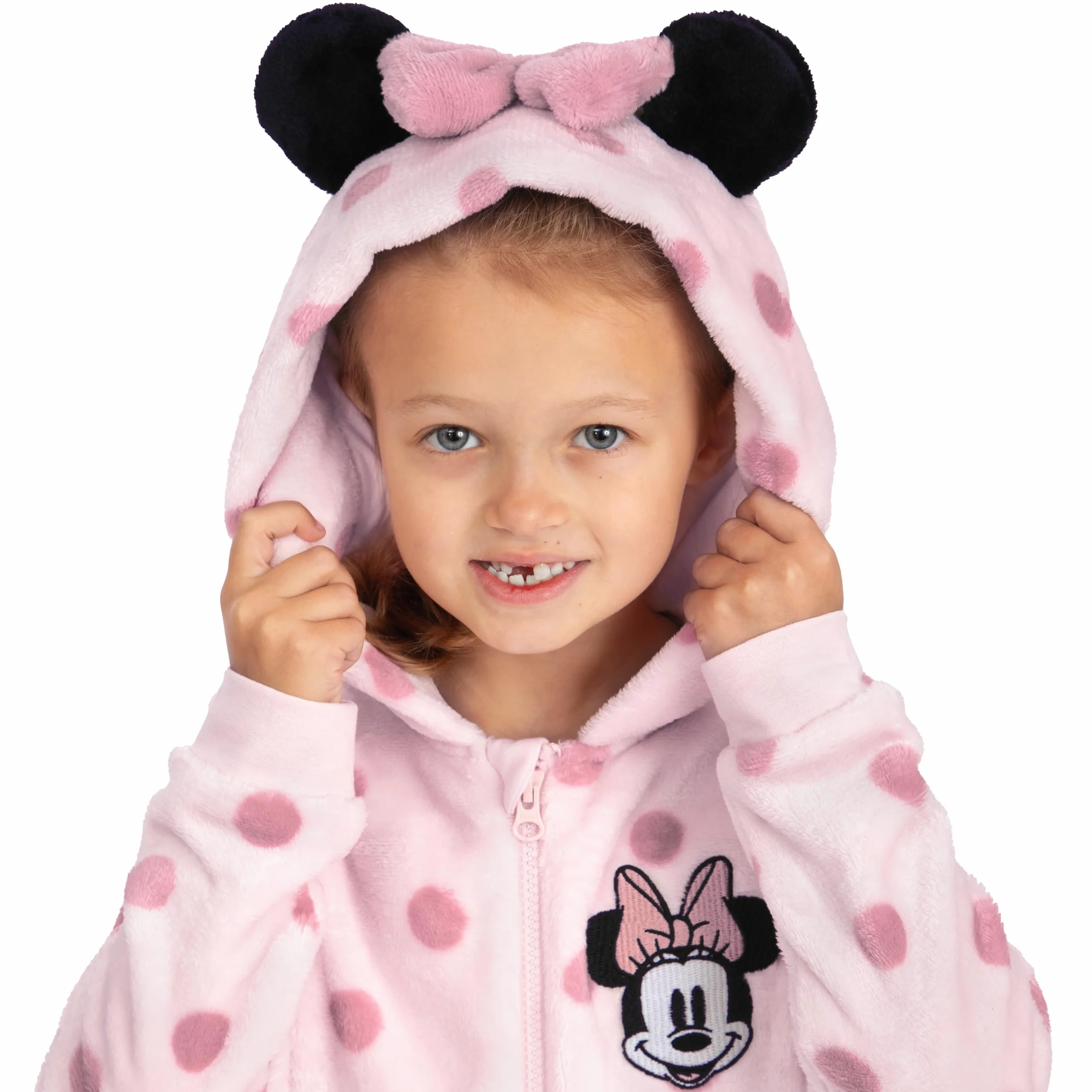 Disney Surpyjama, Surpyjama Fille Minnie Mouse, Pyjama Enfant Fille avec Oreilles 3D Et Nœud, Pyjama Combinaison Enfant en Polaire