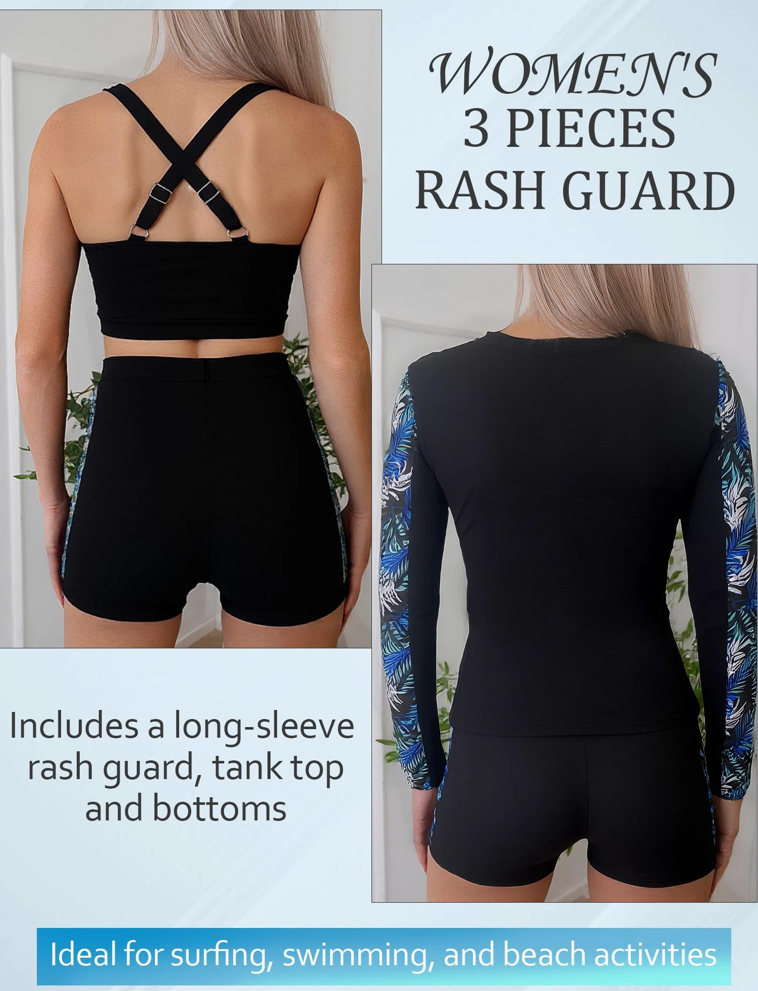 SEAUR Ensembles Rashguard pour Femmes Maillot de Bain Anti-UV avec Zip + Shorty Ensemble Maillot de Surf Plage S-XL