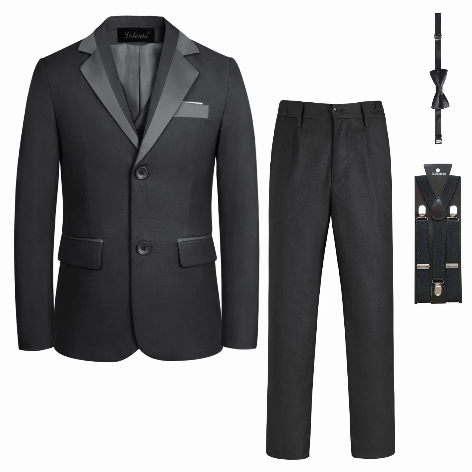 LOLANTA 5 pièces Smoking Garçon Enfant - Costume Cérémonie Mariage avec Noeud Papillon, Tenue de Soirée pour Garçon 2-14 Ans