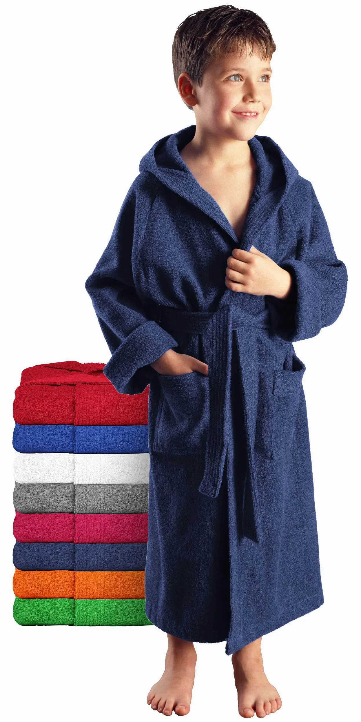 Arus Peignoir de Baine Enfant, Fille, Garçon et Ado, à Capuche, 100% Coton Tissu Éponge Serviette de Bain Ultra Doux et Léger
