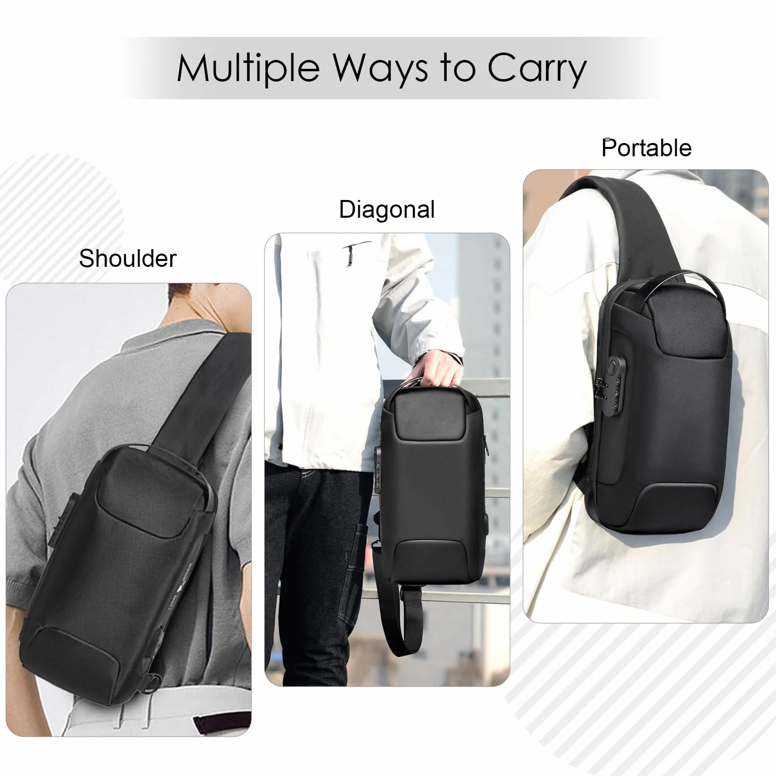 SPAHER Homme Sac de Poitrine Cuir Sacoche Homme Bandouliere Sac business Sac de loisir Sac a dos cuir pochette epaule homme Travers Pochette des Sports Affaires Voyage Noir