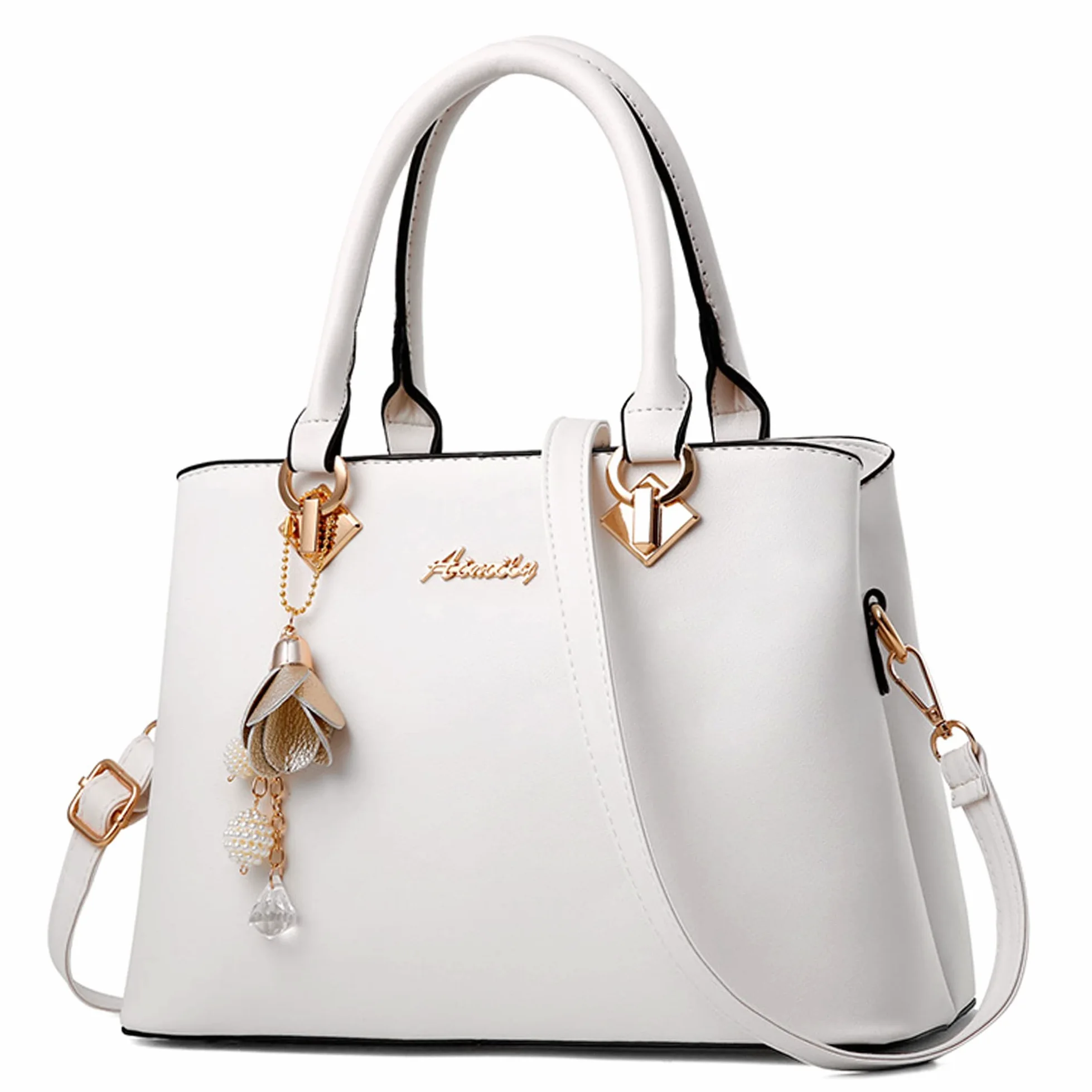 Mode Sac à Main Femmes Sac Bandoulière Sac Cuir PU Poignée Sac Bandoulière Cloches Suspendues Ornements Travailler Voyage Décontracté Quotidien Sac à Main Blanc