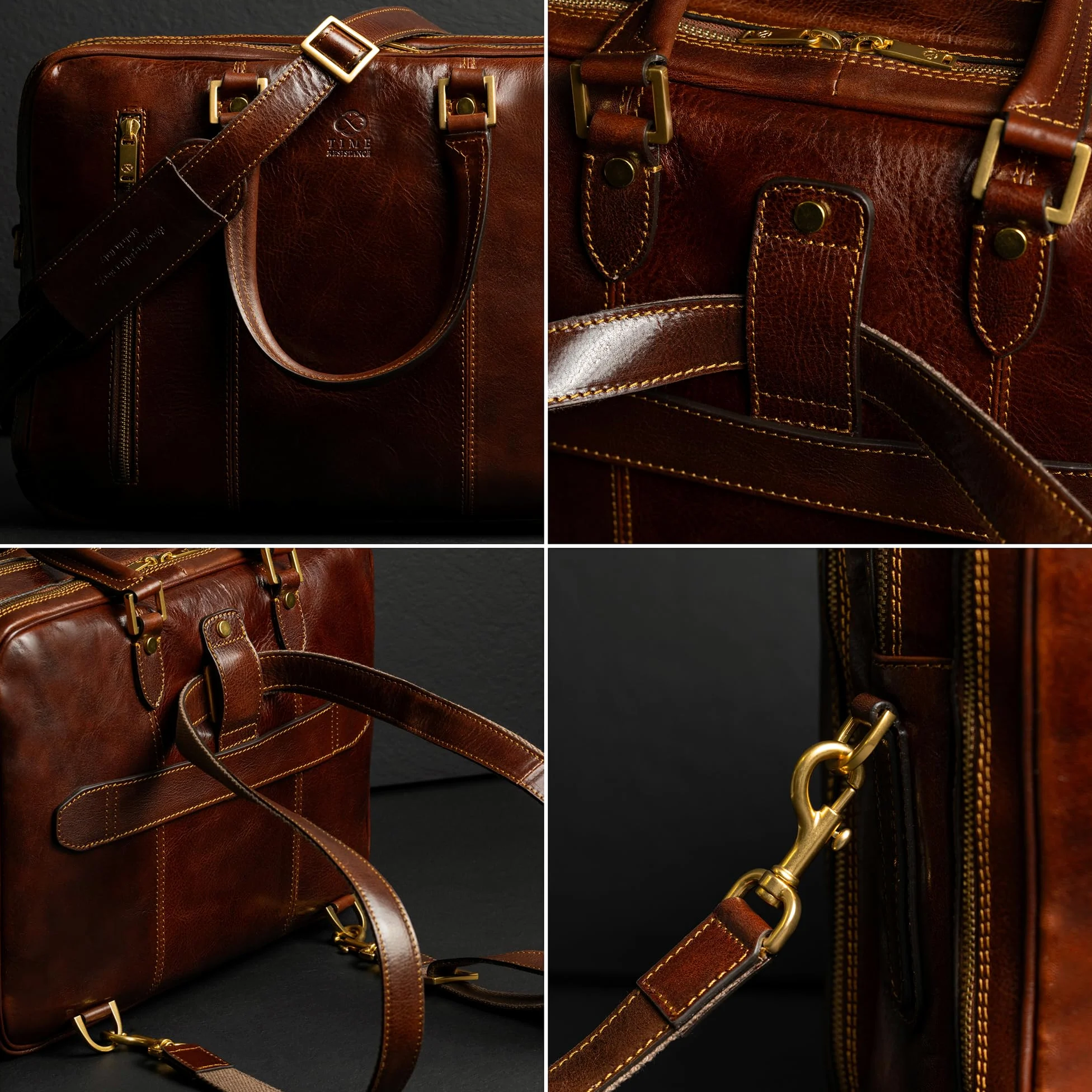 Time Resistance Full Grain Leather Shoulder Bag Handmade in Italy for Men's Notebook