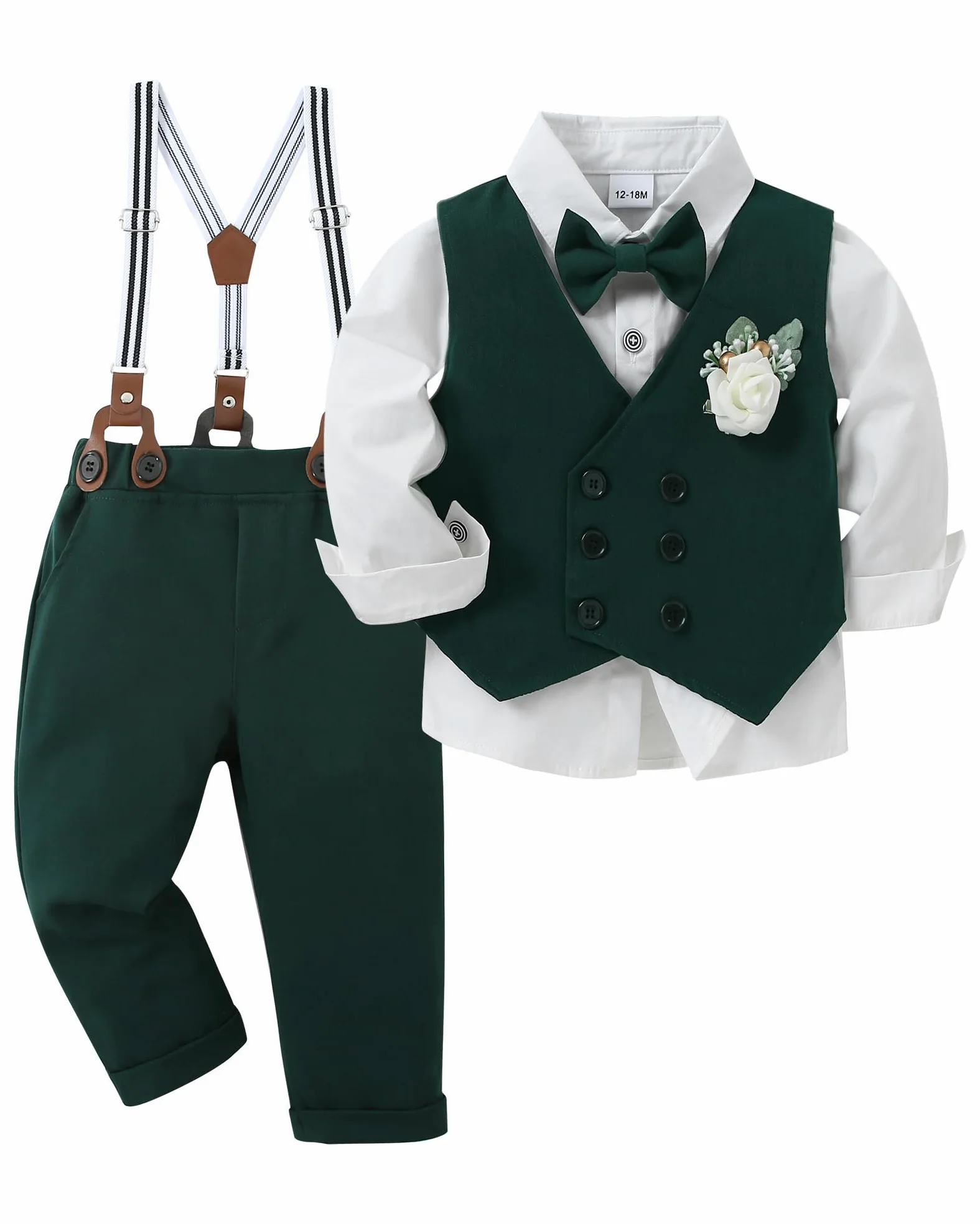 ZOEREA Bébé Garçon Gentleman Smoking Vêtements Ensembles, Enfant Mariage Baptême Tenue Costume Haut Chemise+Gilet+Pantalon+Nœud Papillon+Corsage 1-5 Ans