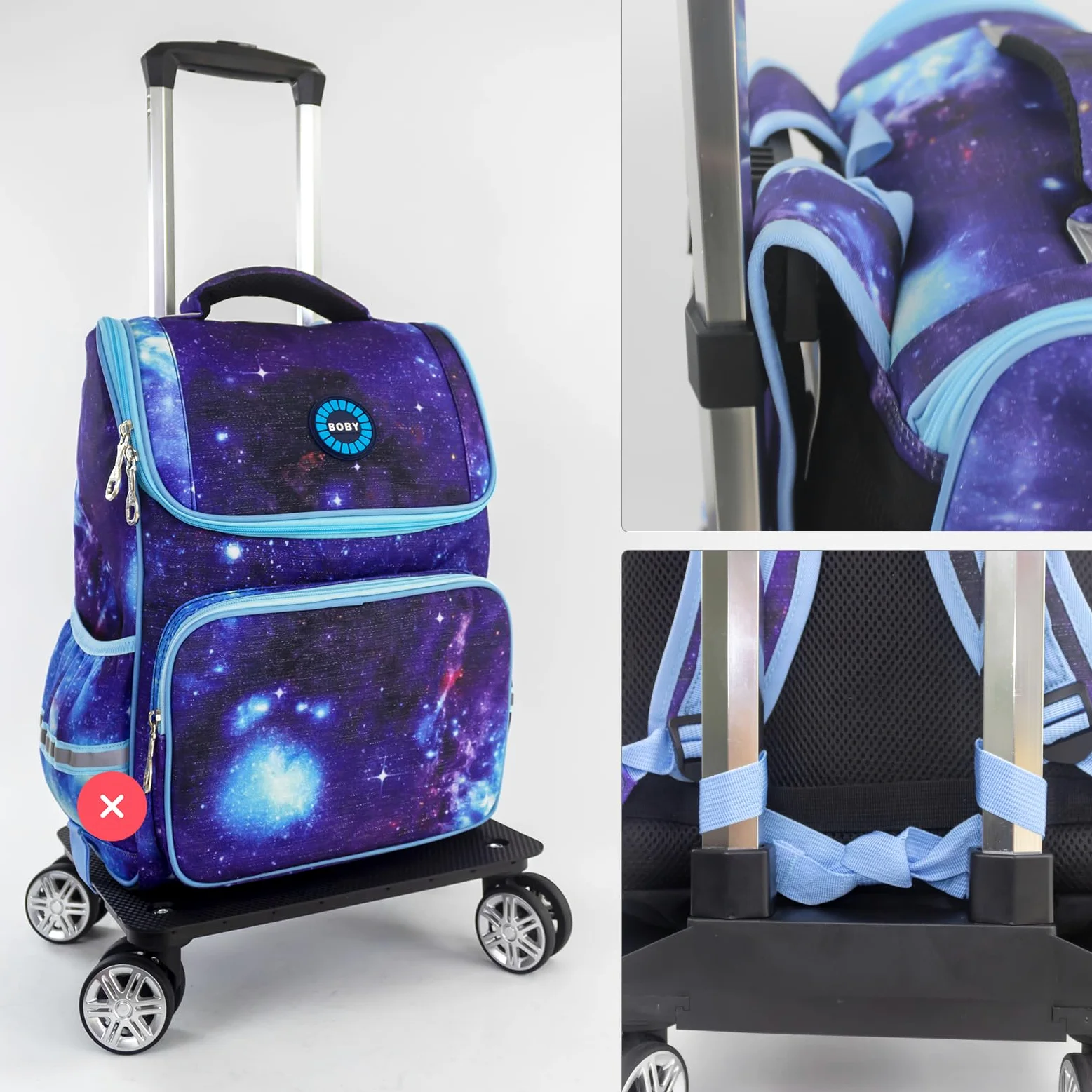 Chariot à dos à roulettes avec sangle de bagage, chariot pliable en alliage d'aluminium pour cartable, sac à dos, chariot de voyage