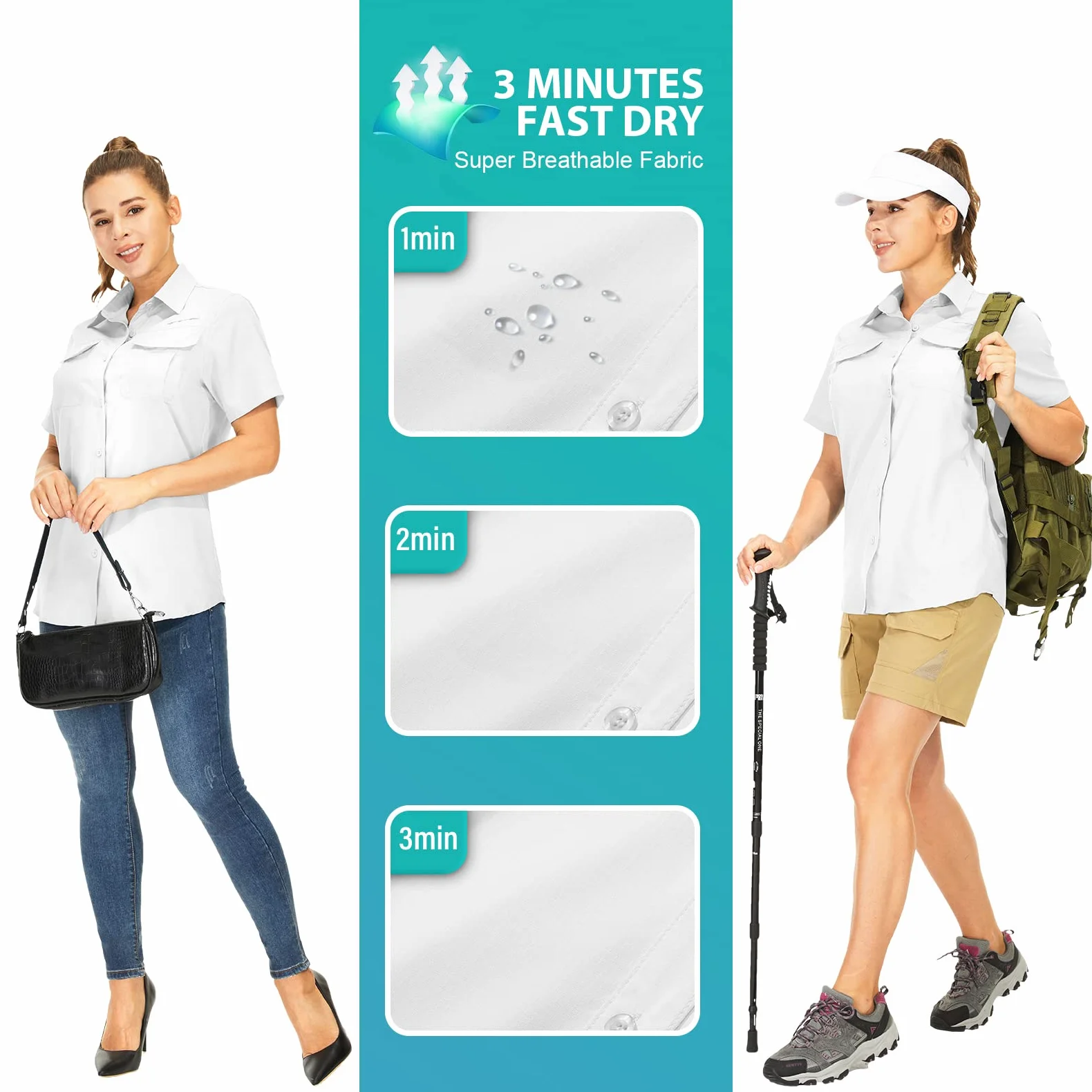 yeyity Chemisier à manches courtes pour femme - Protection UV - Chemise de randonnée - Respirant - Séchage rapide - Pour l'extérieur - Haut d'été