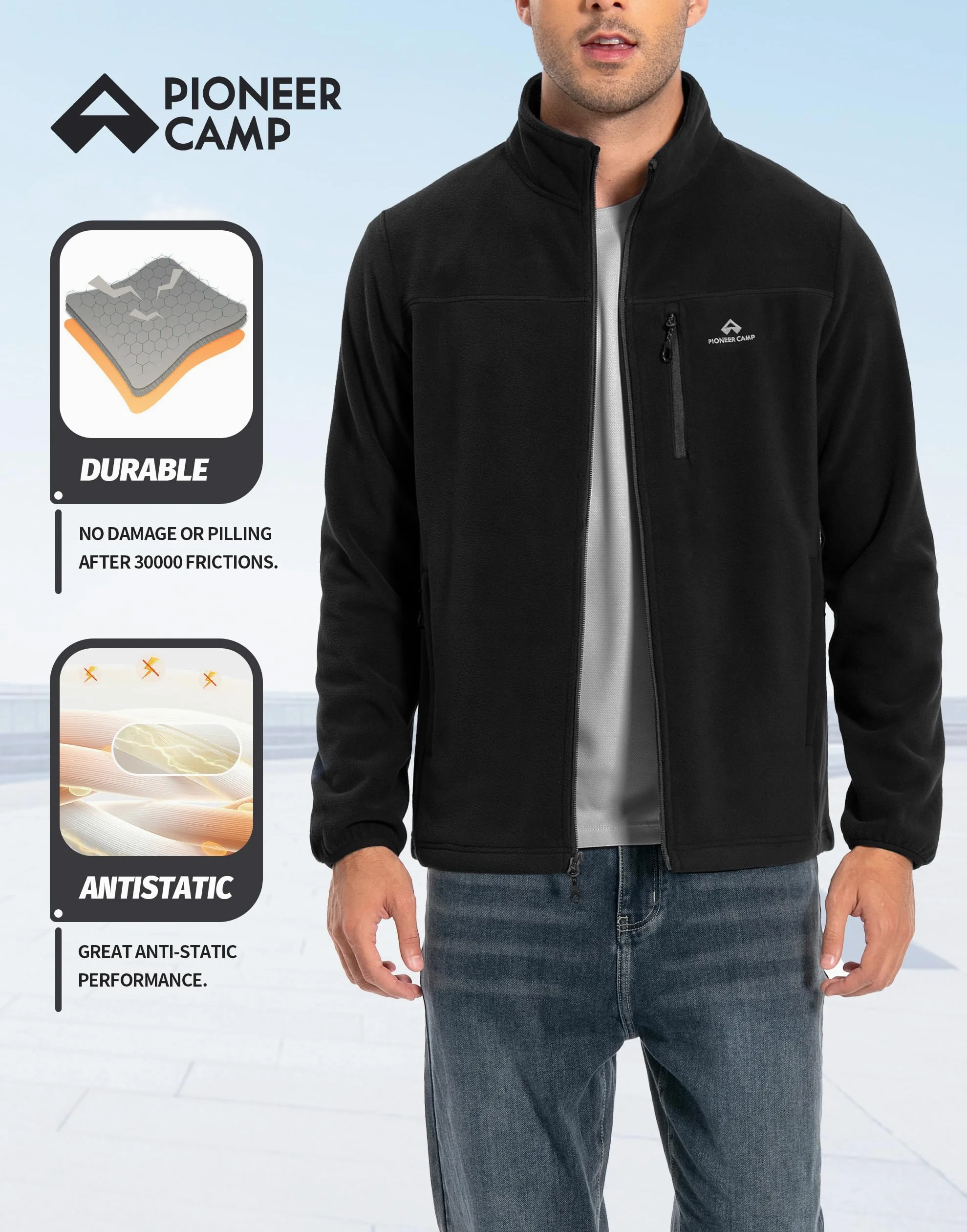 Pioneer Camp Veste polaire pour homme - Fermeture éclair intégrale - Légère, coupe-vent - Avec fermeture éclair