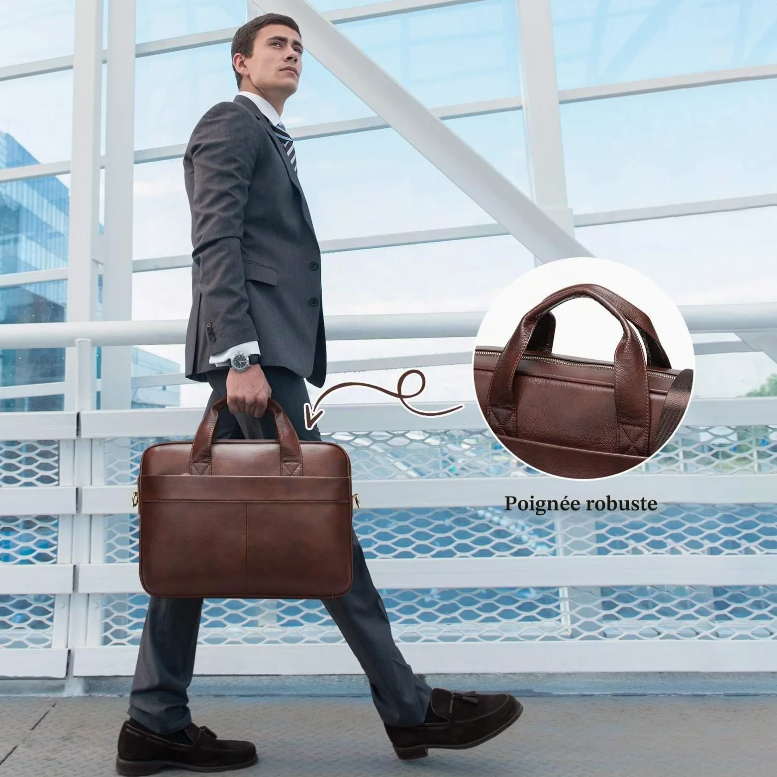 VINBAGGE Sac Business Mallette Homme Cartable Sacs Business en Cuir Véritable 14 Pouces Porte Document Sac de Messager Sac à Bandoulière d'affaires