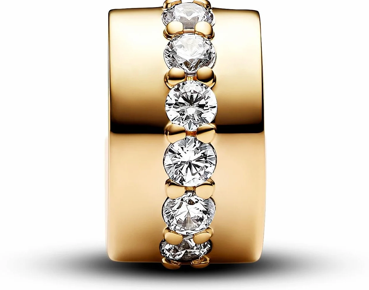 Pandora Moments 761972C01 Clip en Argent Sterling avec Alliage plaqué Or 14 carats et zircone Compatible avec Les Bracelets Moments, Taille Unique, Argent Sterling, Zircone cubique